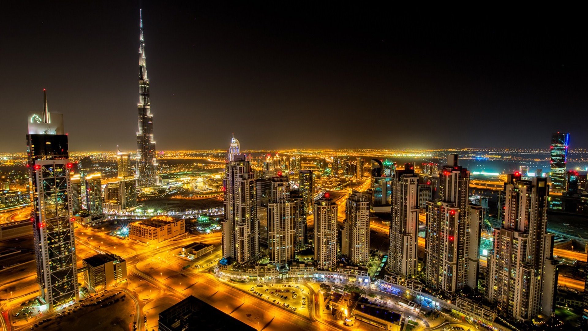 1920x1080 Buildings City Lights Dubai Night Time Roads Skyscrapers