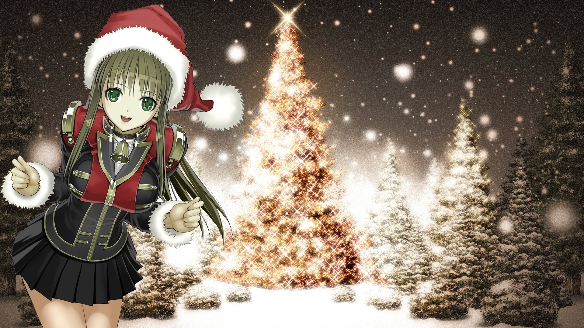 1920x1080  Wallpaper girl, smile, tree, snow, christmas
