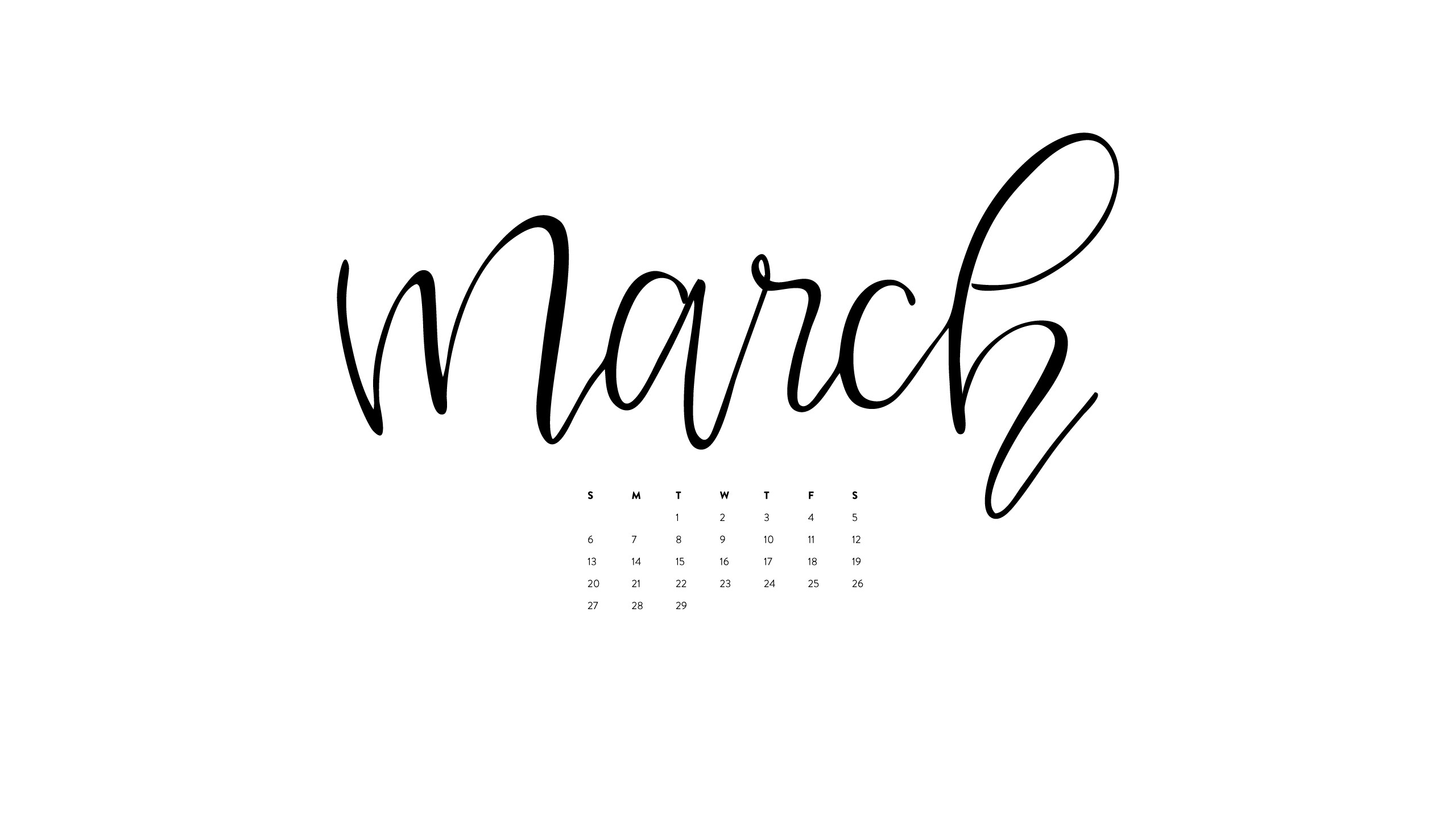 2560x1440 Calendar Â· Happy March Â· Verse