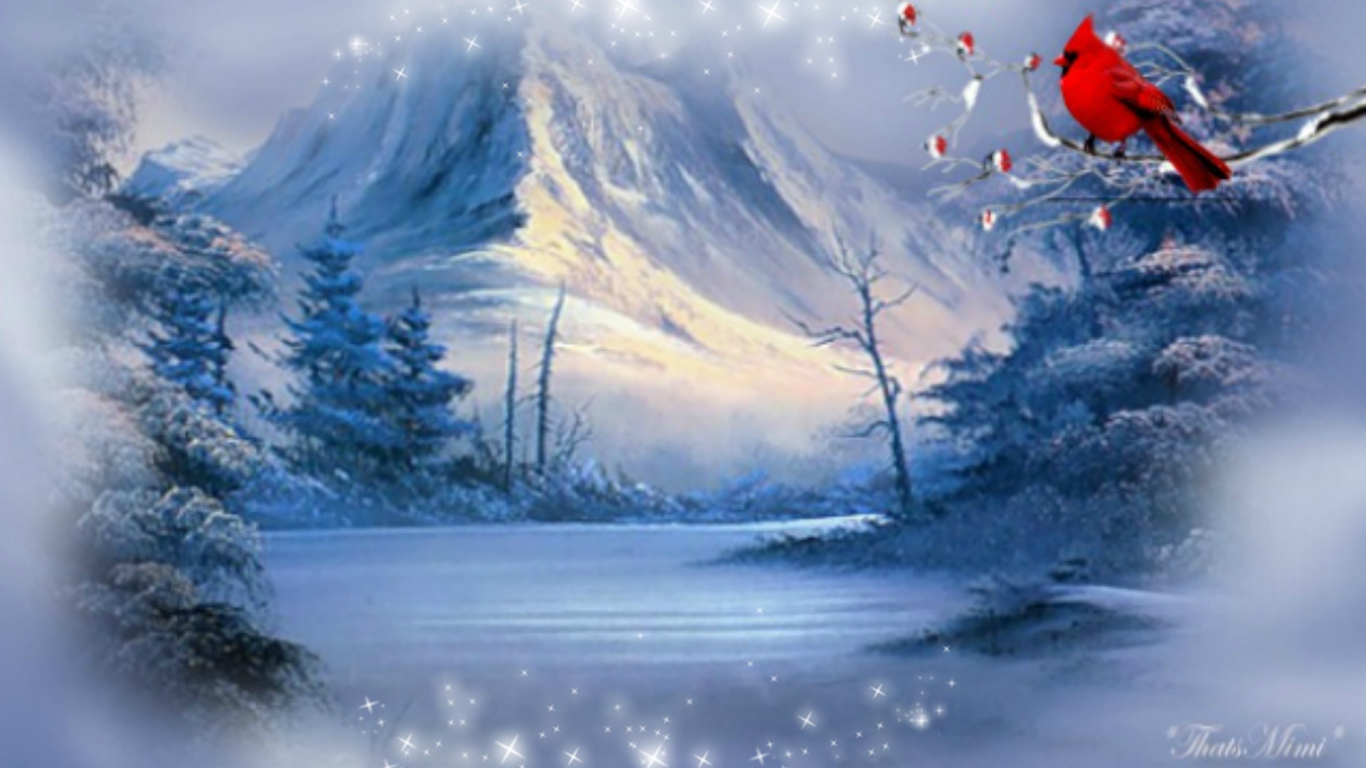 1920x1080 #224477 Color - Bird River Landscape Winter Mountains Cardinal Snow  Tropical Beaches Wallpaper Desktop for