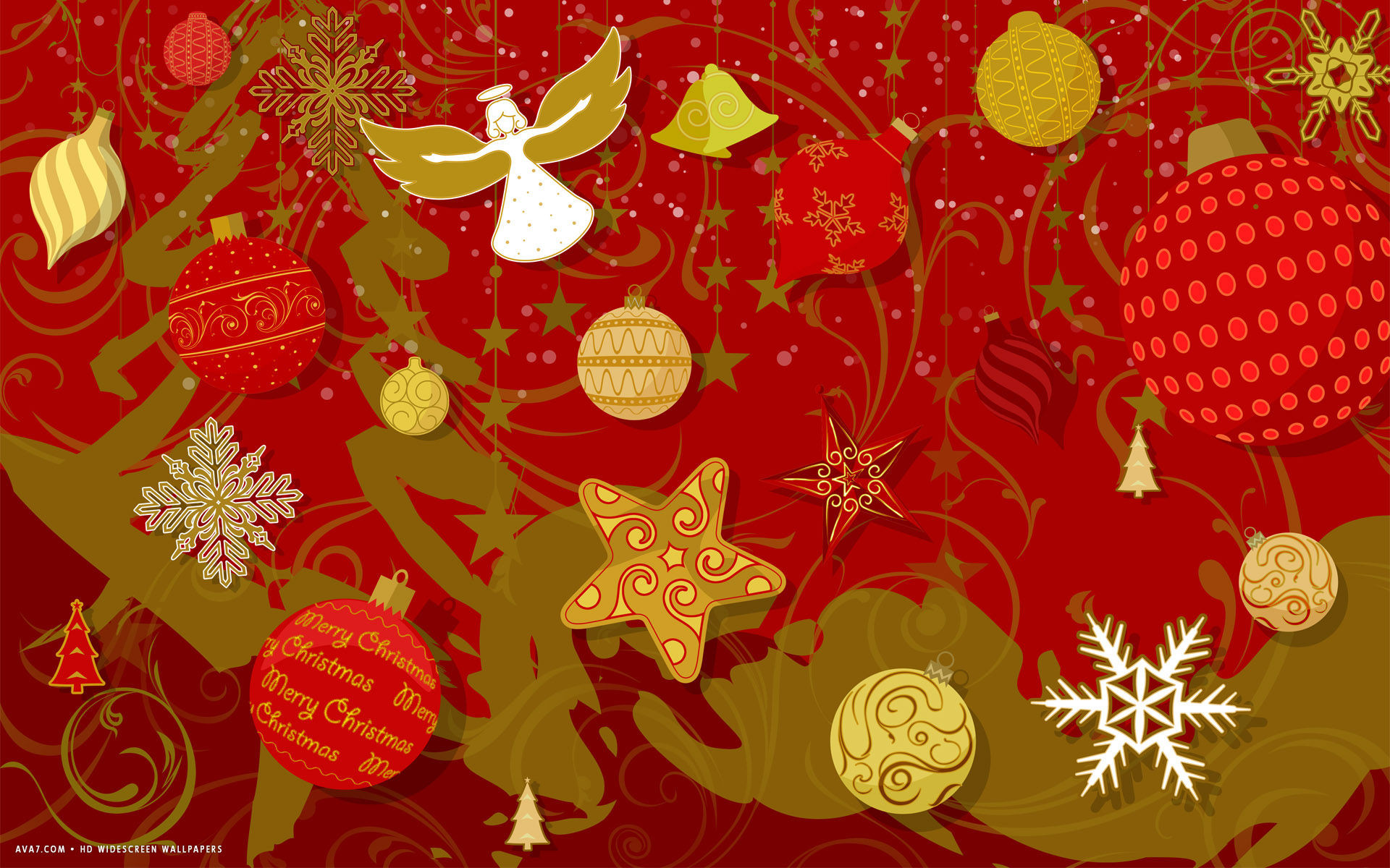 1920x1200 ... merry christmas decorations ornaments balls angel stars golden red  vector holiday