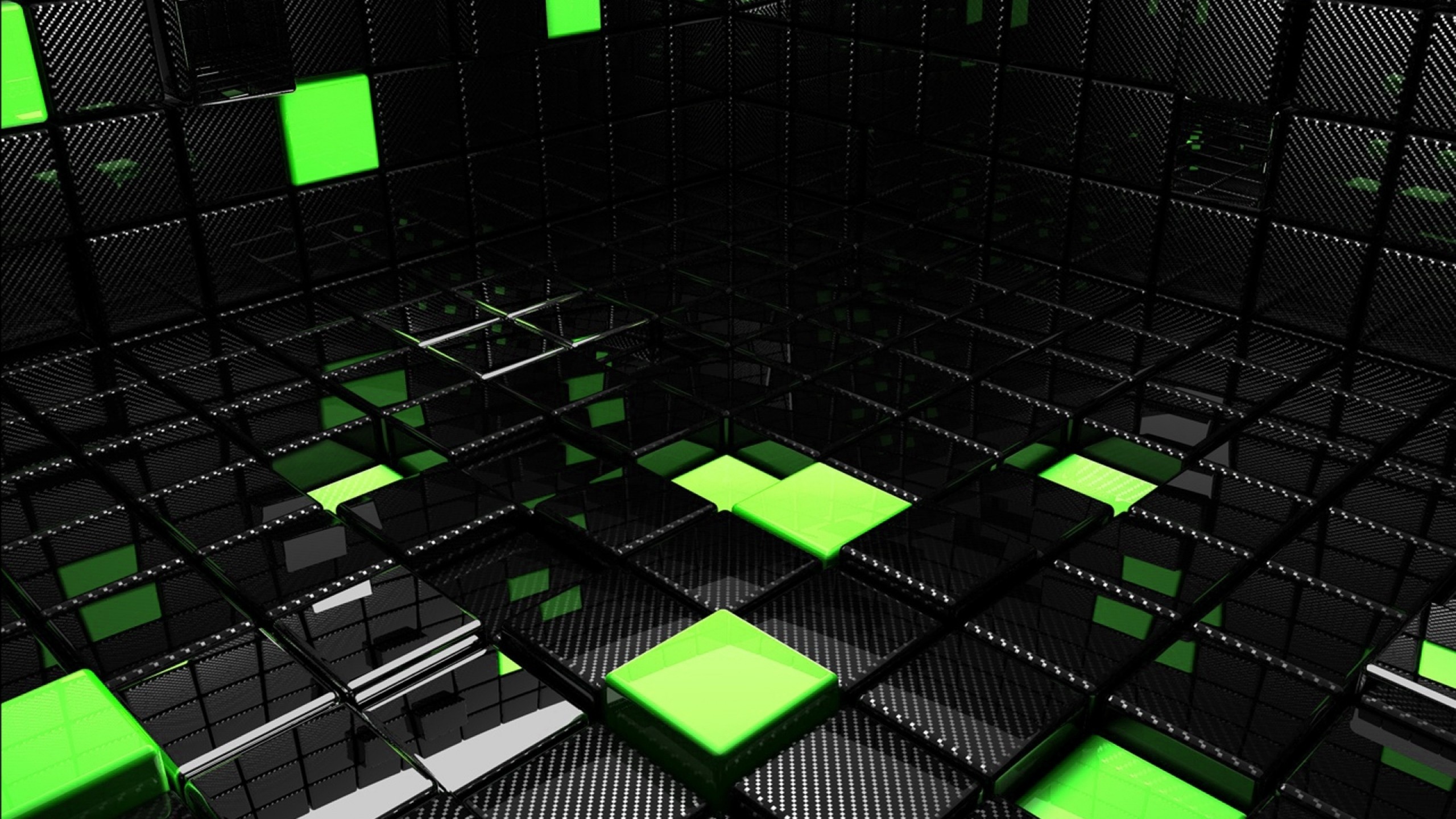 2560x1440  Wallpaper cube, square, green, black, space