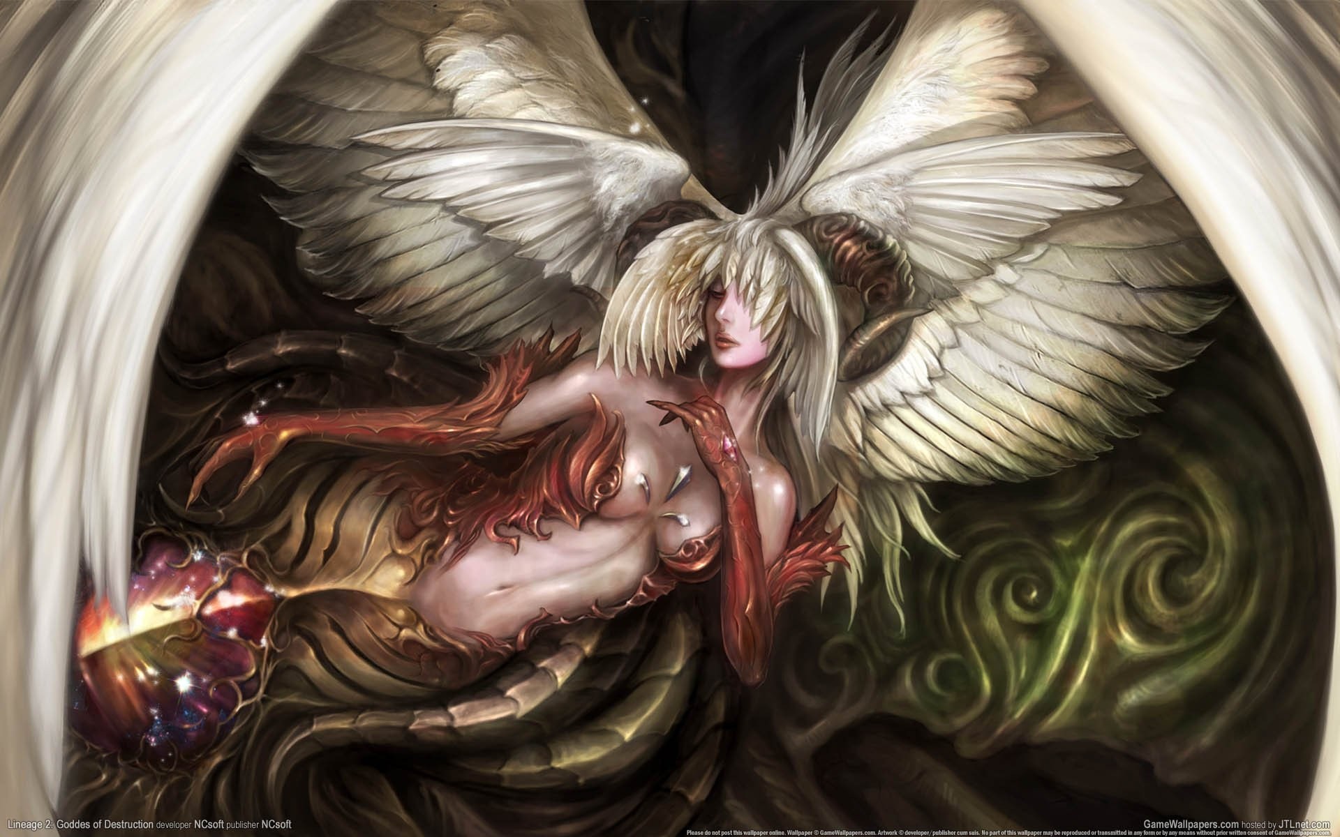 1920x1200 lineage 2: goddess of destruction game wallpapers fantasy wings magic girl  angel or demon girl