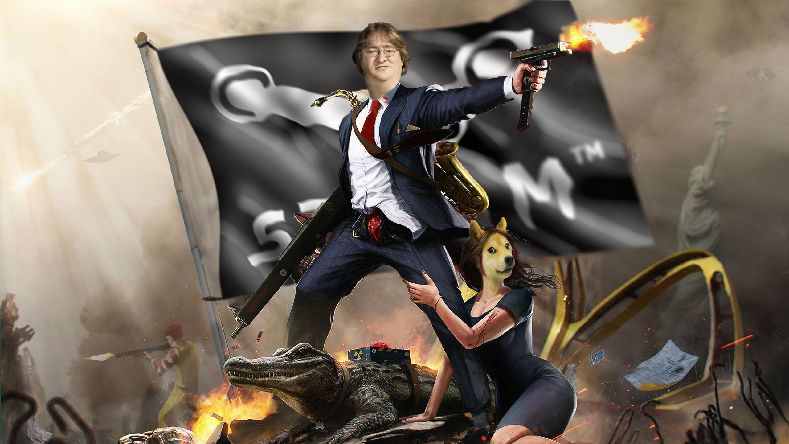 2560x1440 [Per Request] The GabeN Clinton wallpaper, with the steam flag ...
