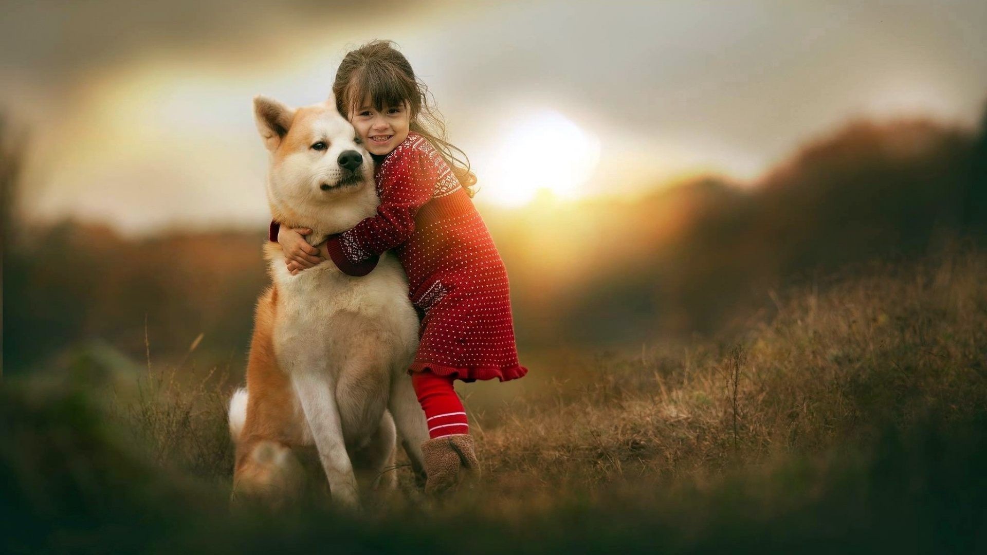 1920x1080 Little Girl With Her Dog Photography HD Wallpaper