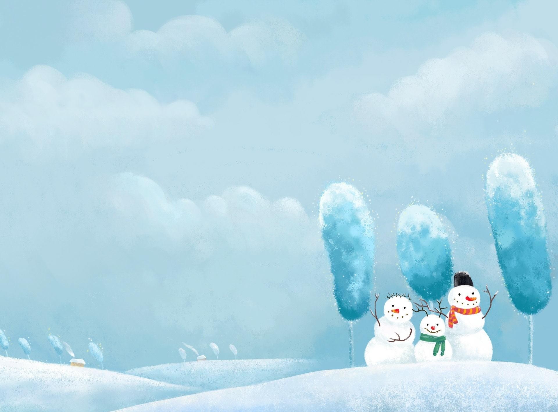 1920x1420  Wallpaper snowmen, three, friends, smile, blizzard, winter