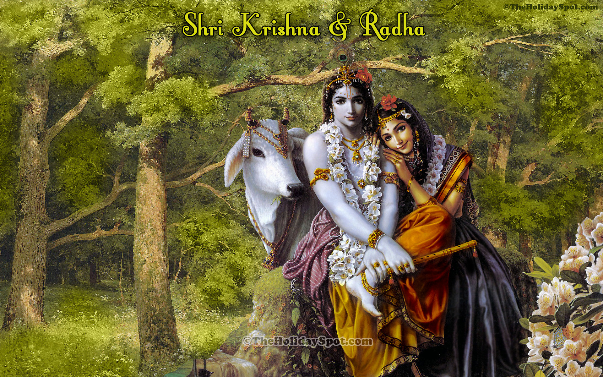 1920x1200 A wonderful high quality illustration of Shri Krishna and Radha.