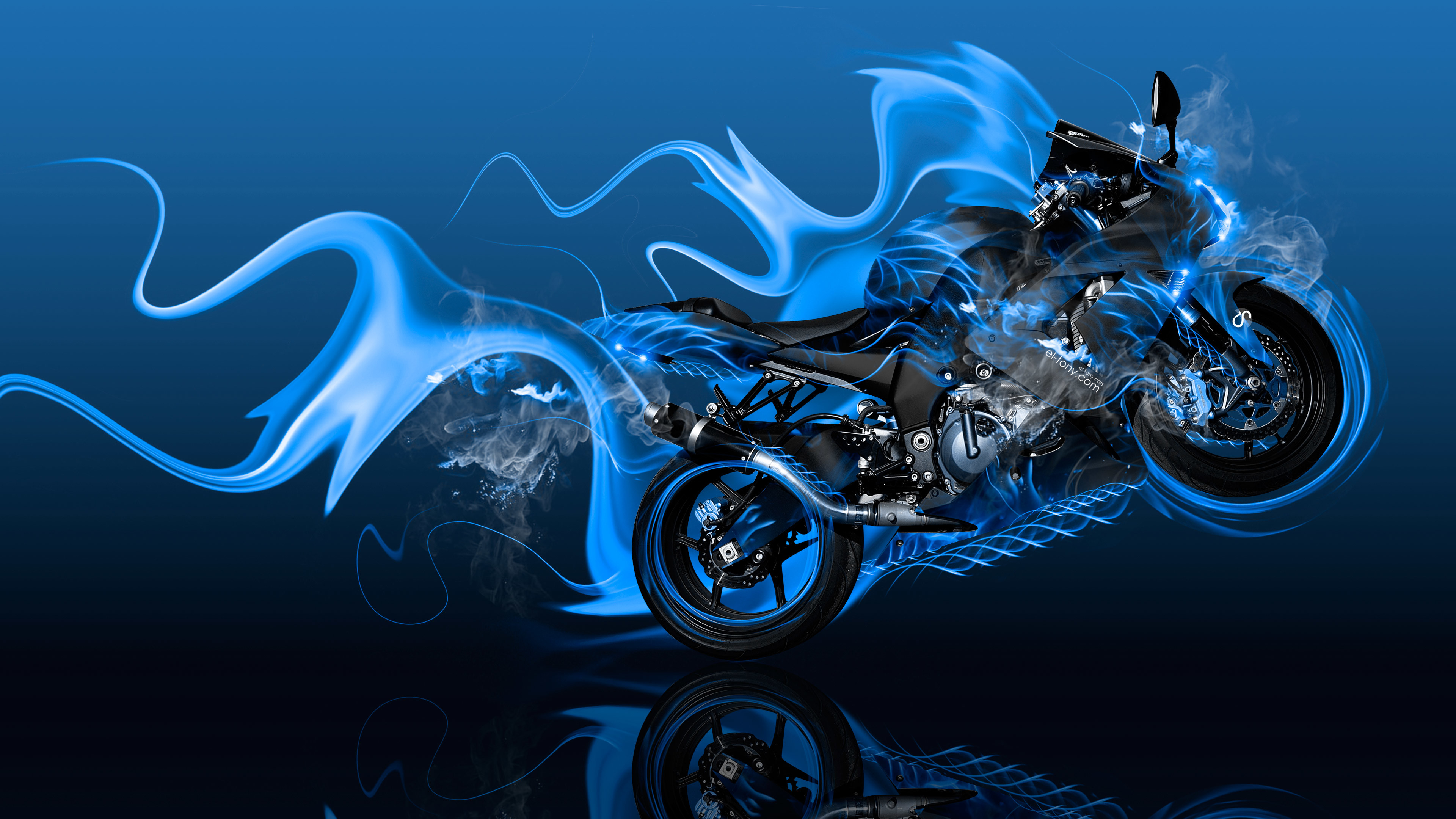 3840x2160 HD — Moto Kawasaki Side Super Fire Abstract Bike 2014