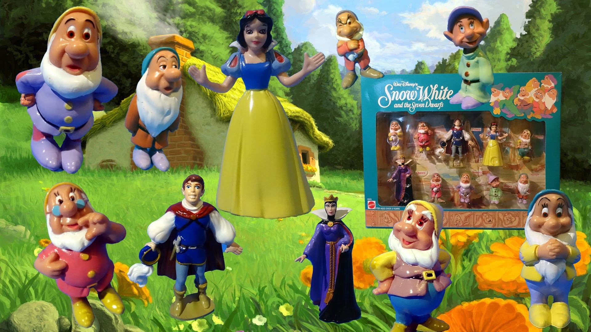 1920x1080 Cute Disney Snow White & The Seven Dwarfs 7 Cake Top Figures Set Mattel