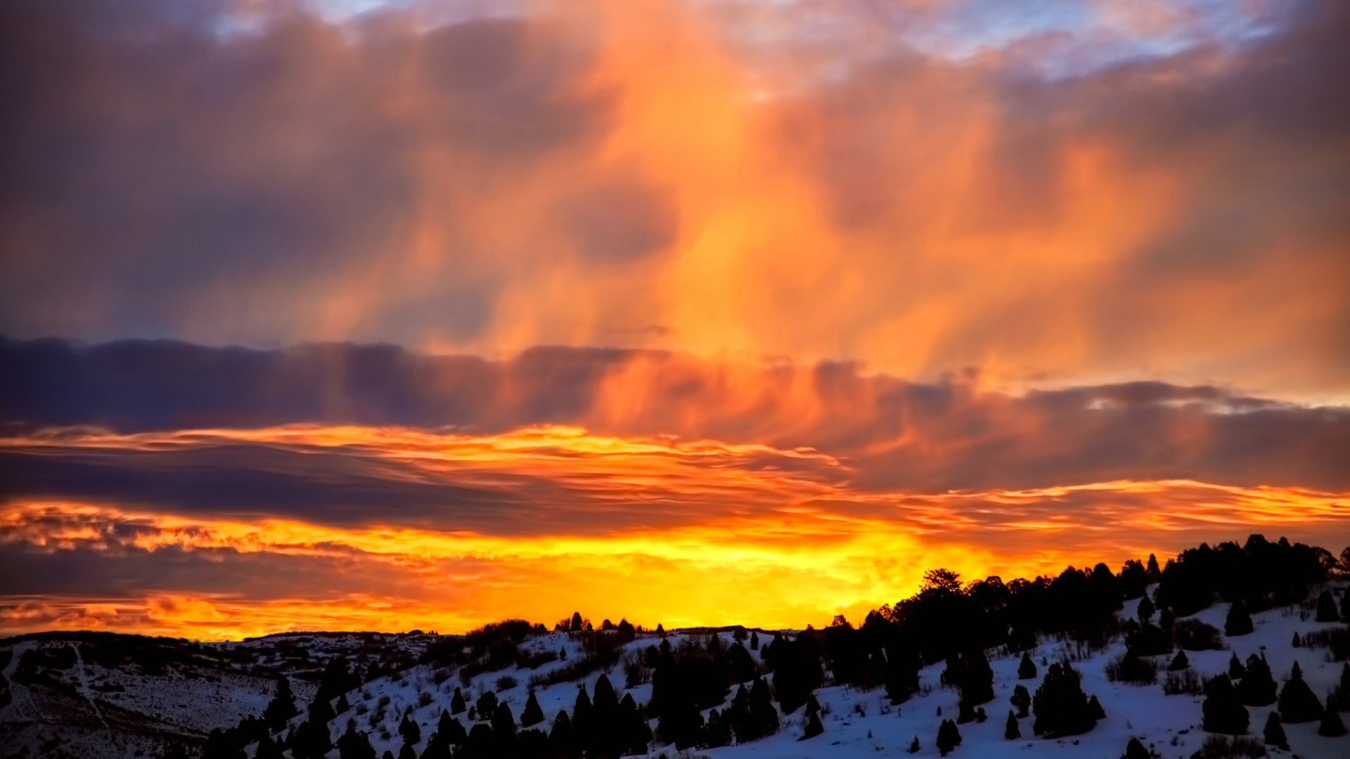 1920x1080  wallpaper Utah, mountains, sunset, mist, winter, skyline