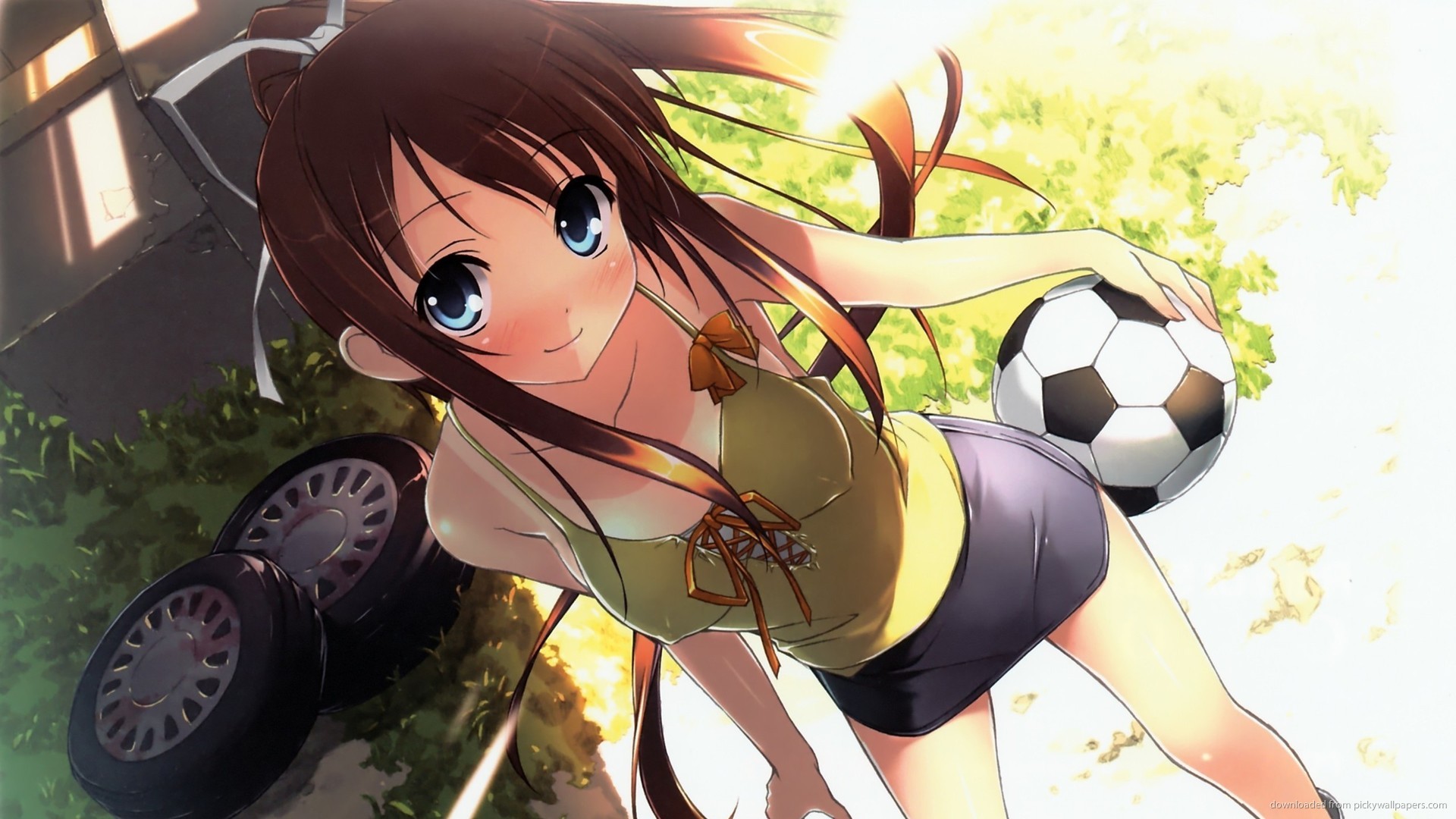 1920x1080 2560x1440 Anime Girl with a soccer ball wallpaper