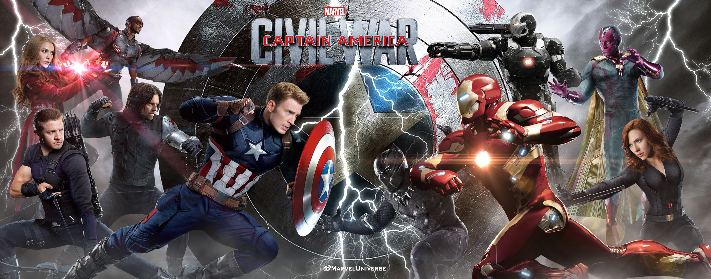 2745x1080 Cap's shield & Iron Man's heart Marvels Captain America: Civil War Wallpaper