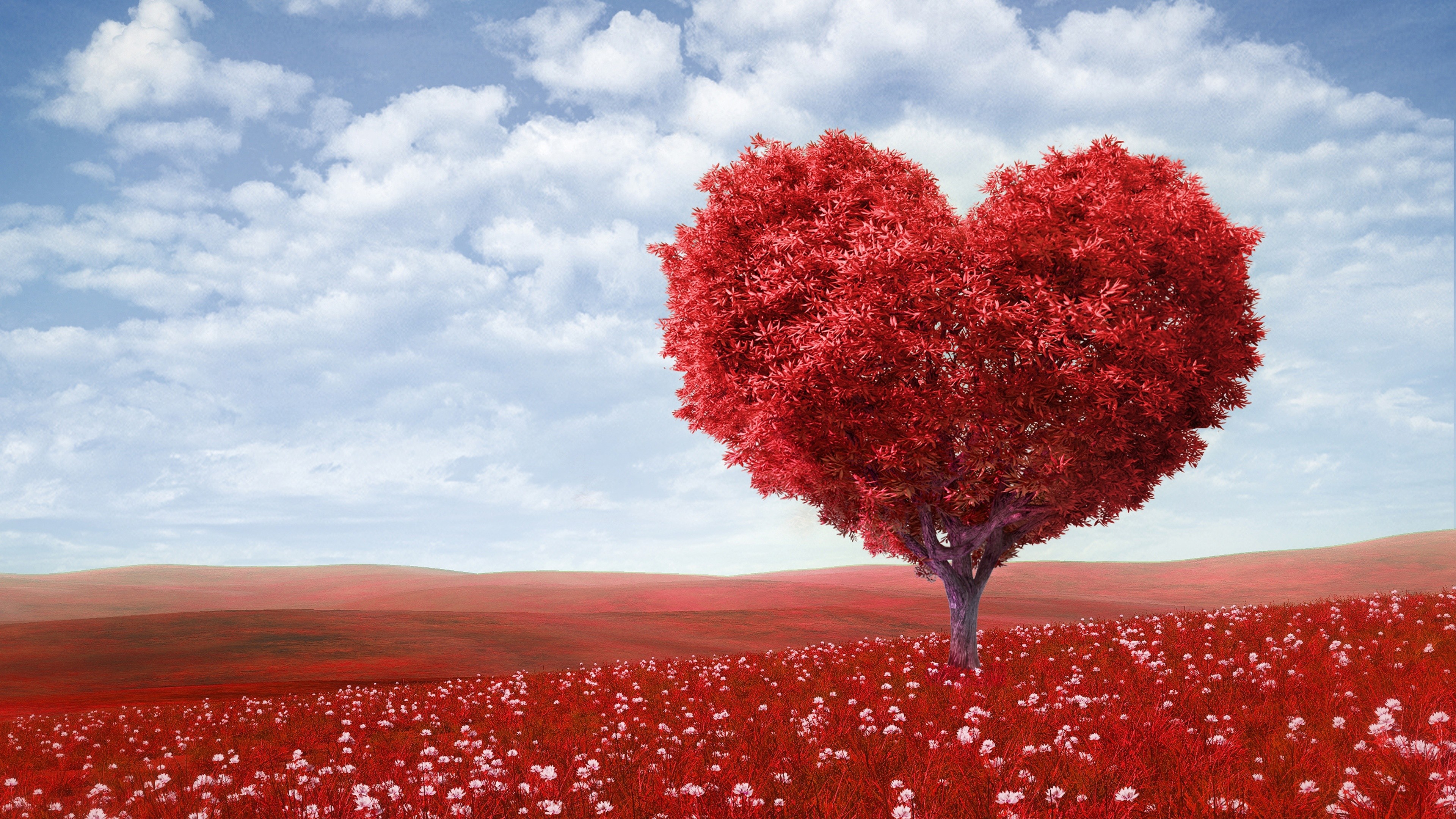 3840x2160 Red Love Heart Tree