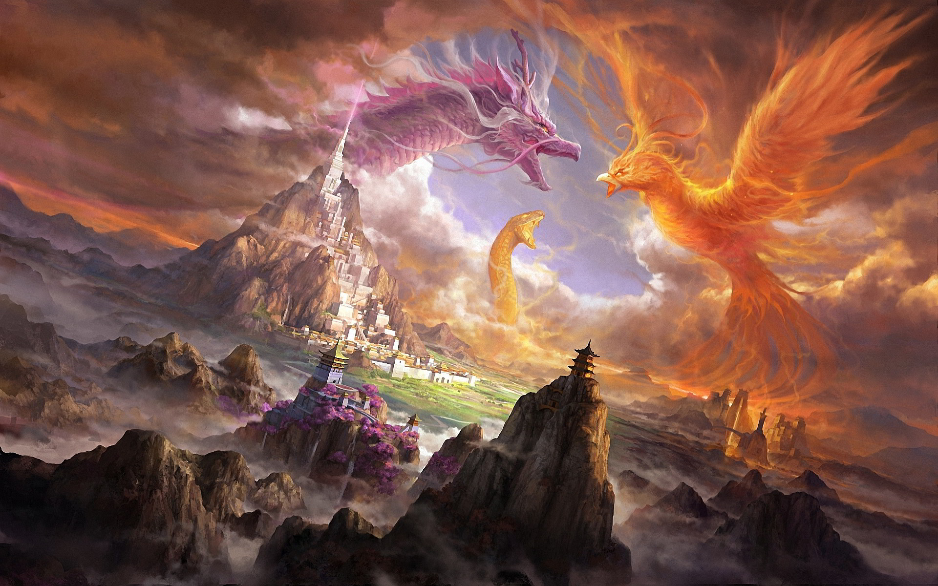 1920x1200 Fantasy Landscape Dragon Wallpaper Free HD