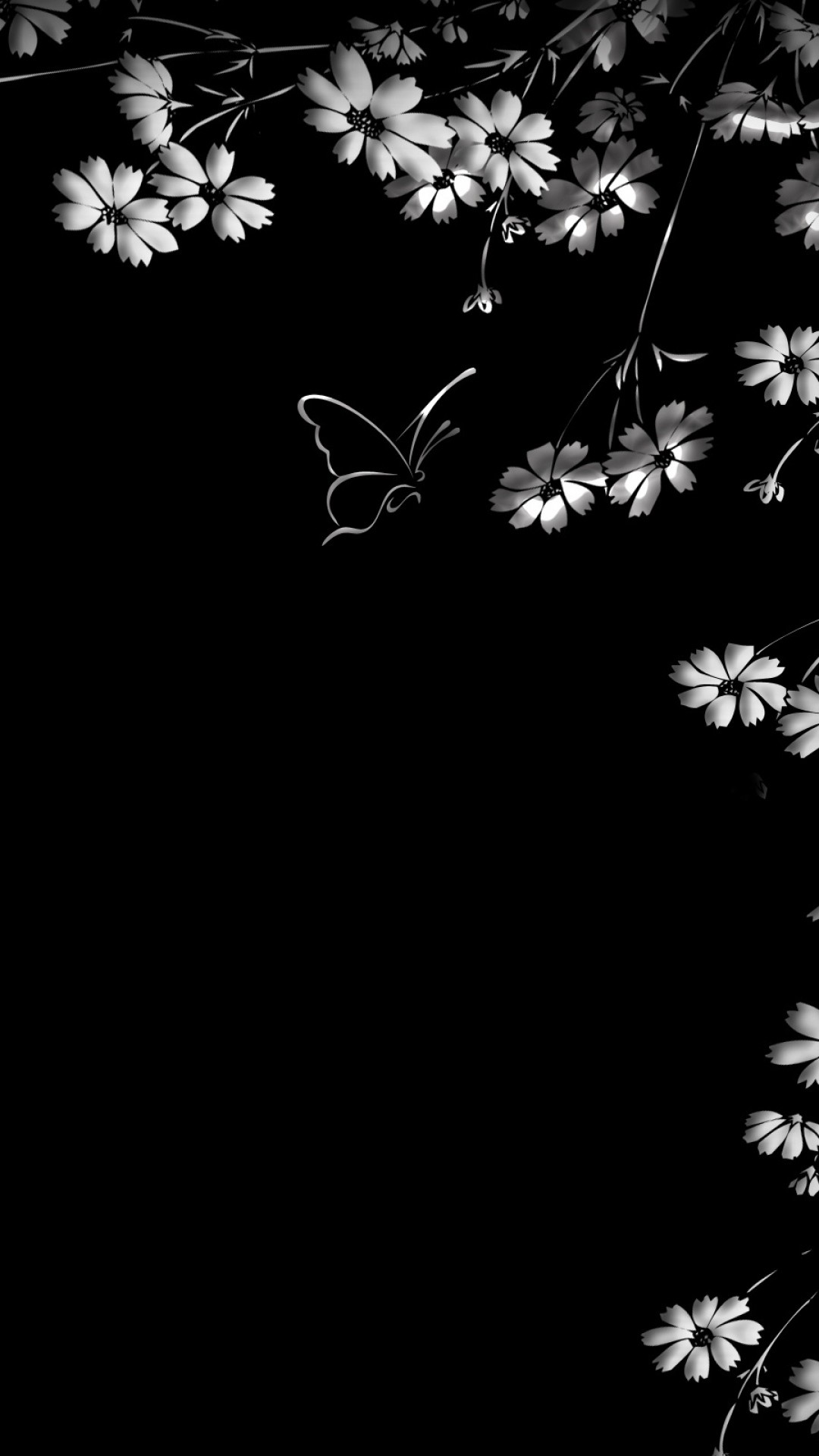 1080x1920  Wallpaper butterfly, flower, black background