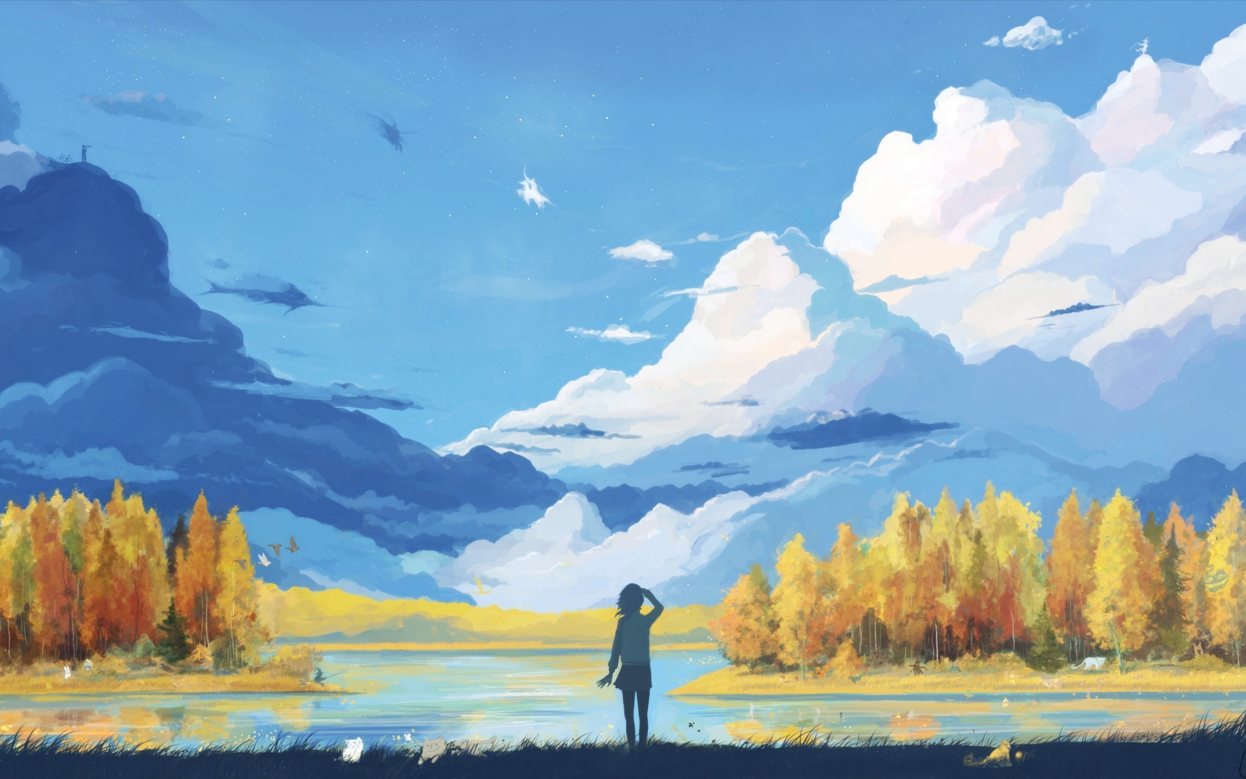 2560x1600 Anime landscape girl mountain relaxing trees clouds scenic jpg   Wallpaper lives peaceful anime coverr picturesque