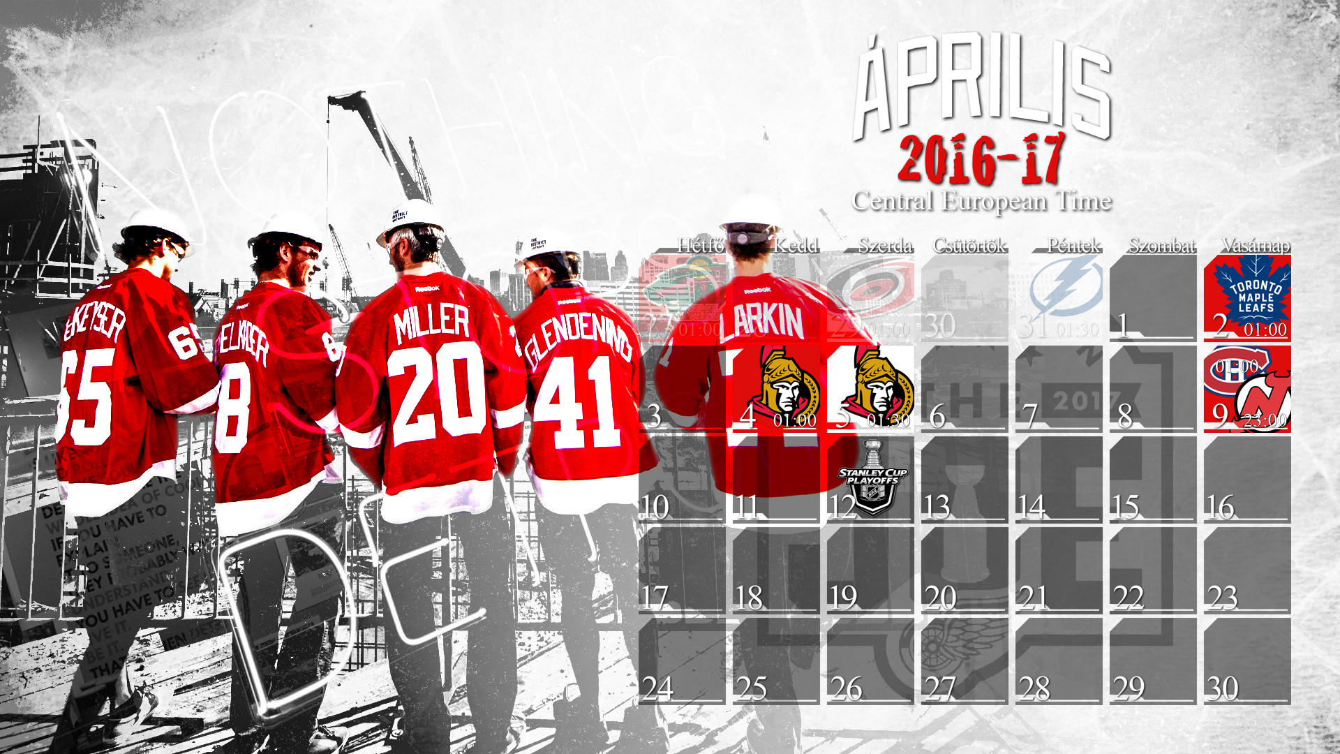 1920x1080 Schedule Wallpaper for the Detroit Red Wings Regular Season 2016. Game  times are CET,