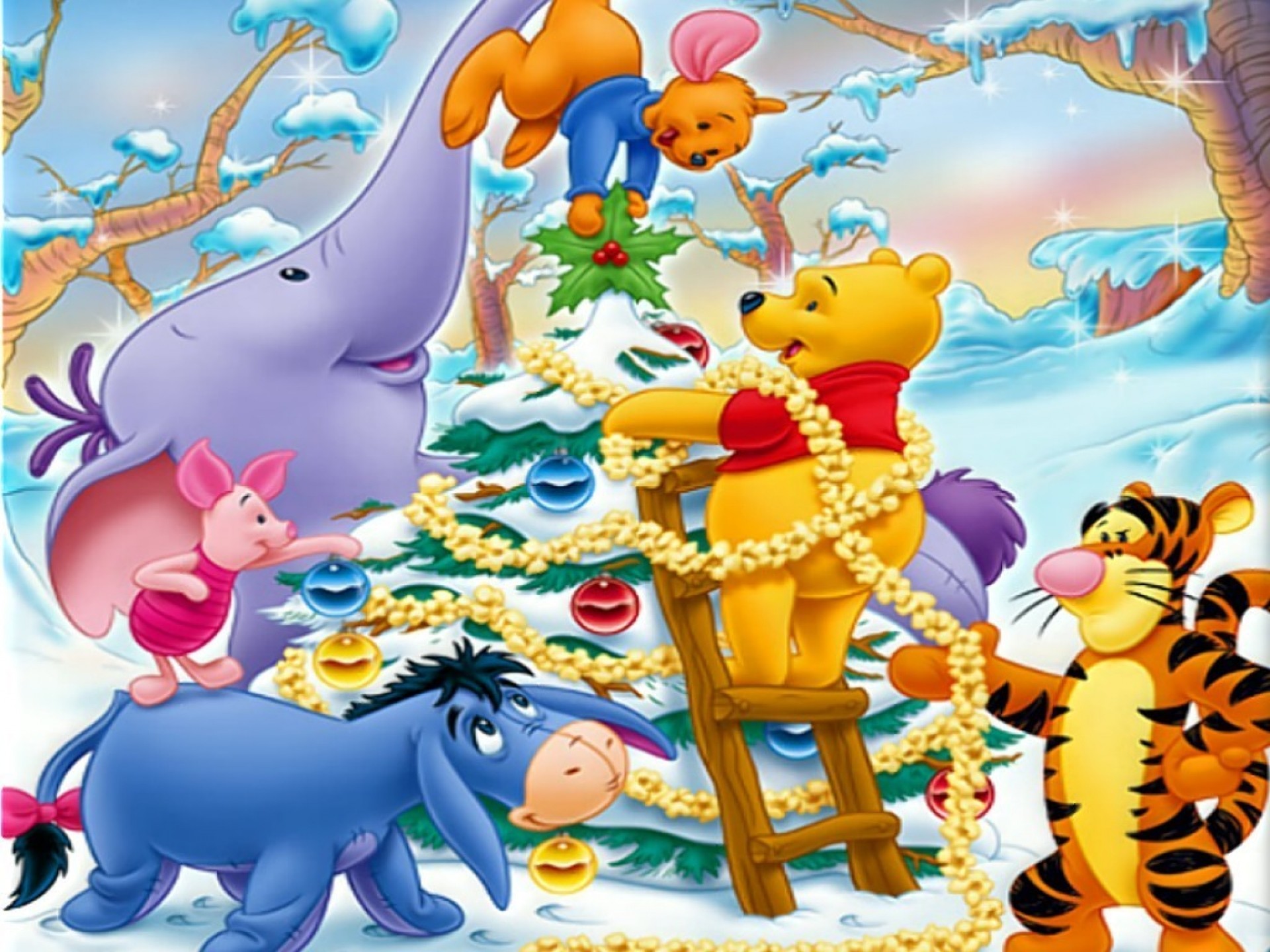 1920x1440 winnie the pooh christmas | Winnie The Pooh Christmas Decorating Wallpaper  with  .