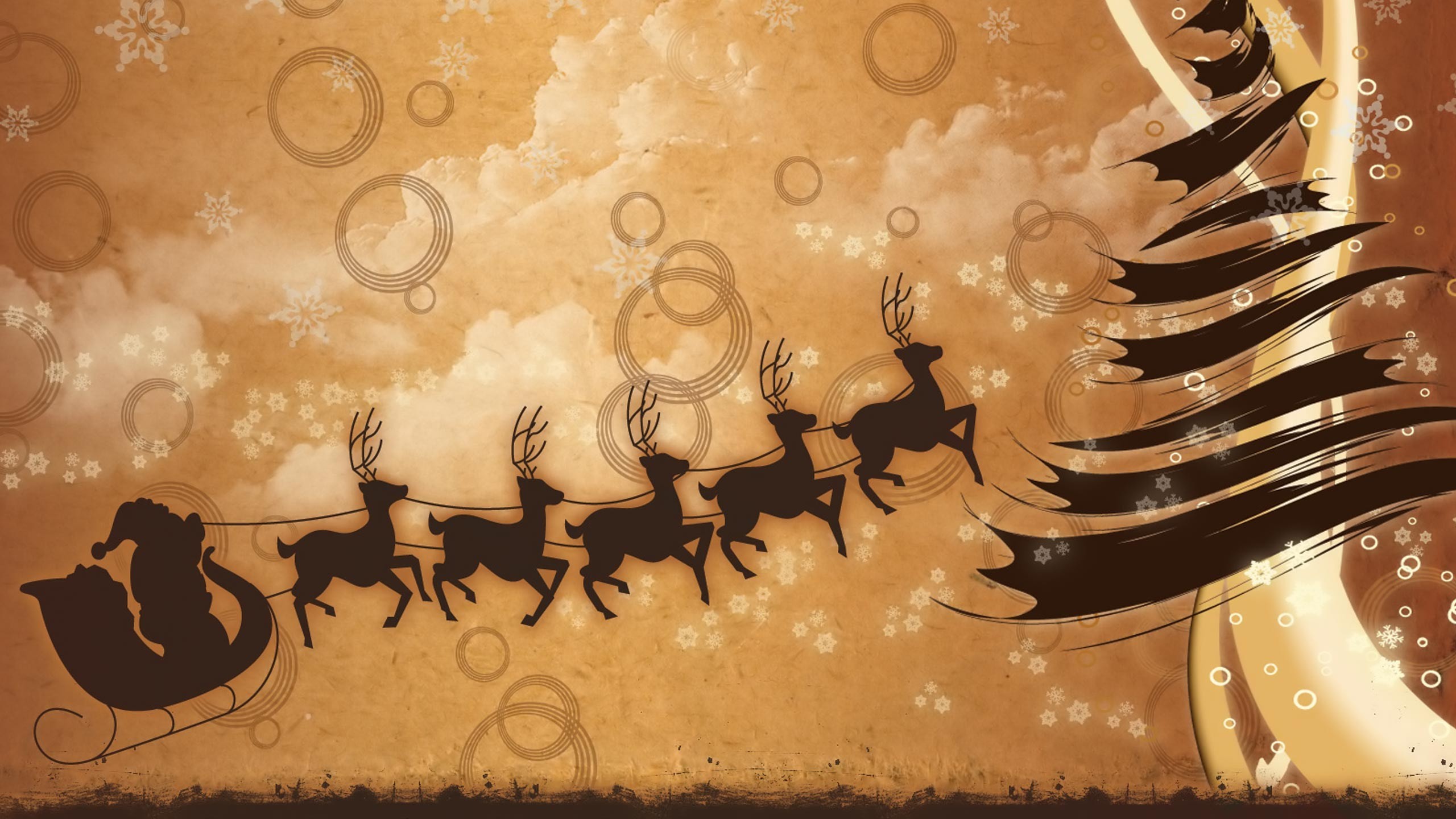 2560x1440 Santa Claus Reindeer Sleigh Wallpaper Download
