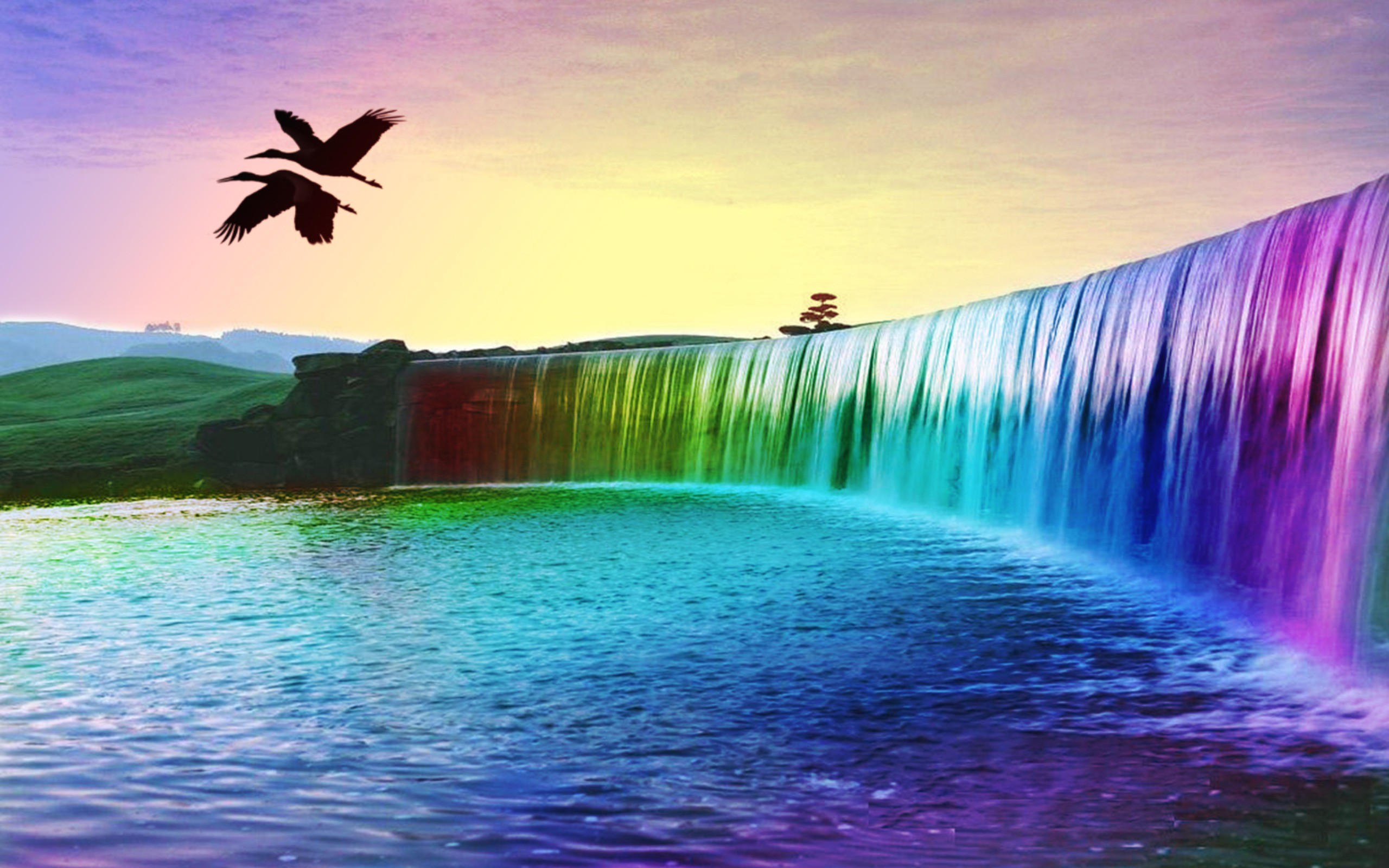 2560x1600 Waterfall And Rainbow Wallpaper Background ...