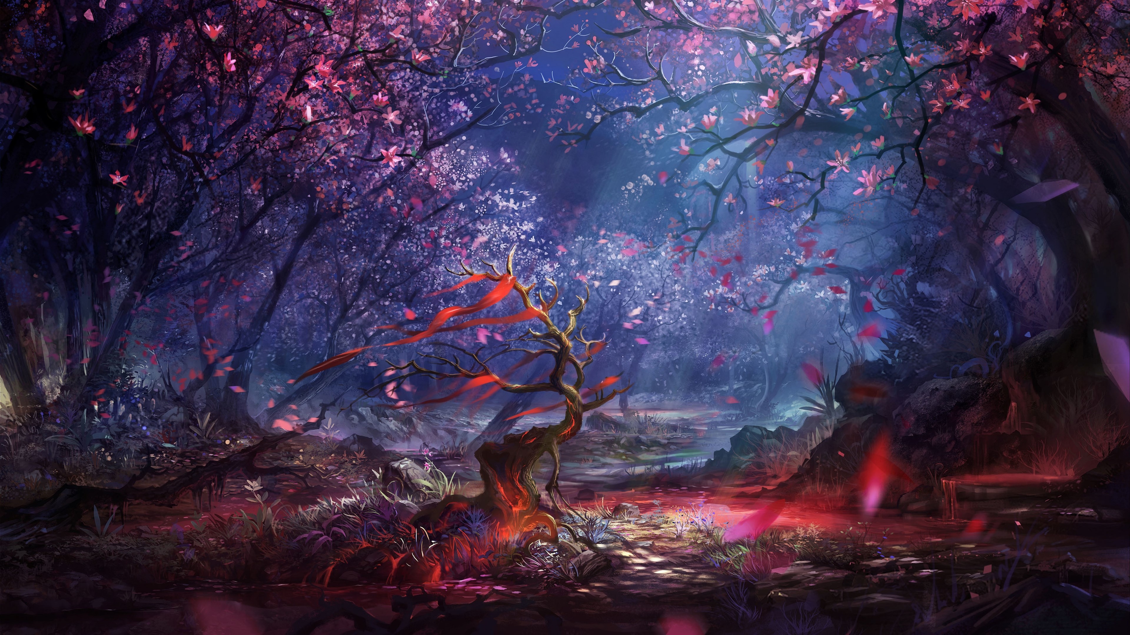 3840x2160 beautiful forest art HD Wallpaper