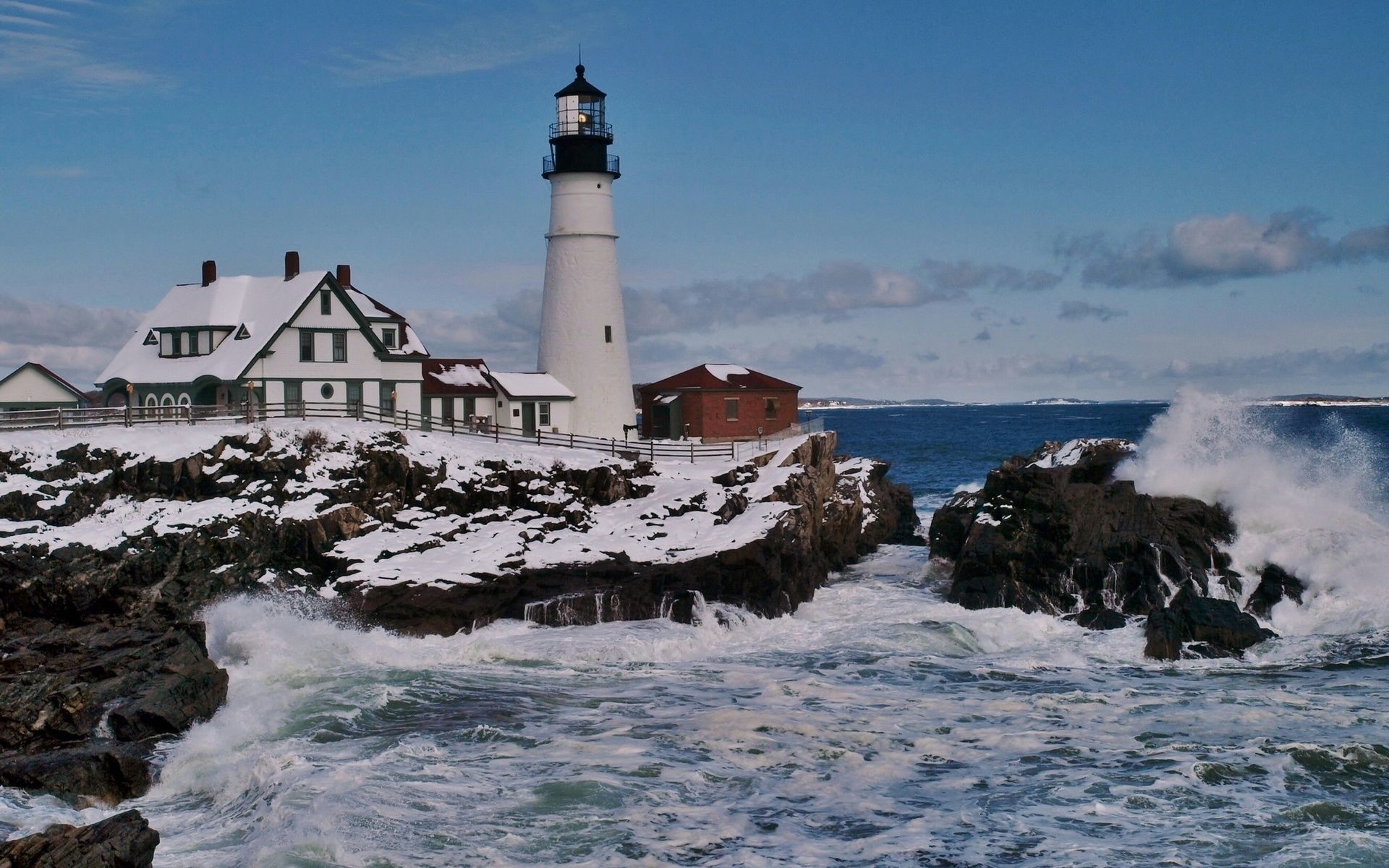 1920x1200 Lighthouse On A Rough Seashore In Winter Wide Desktop Background wallpaper  free