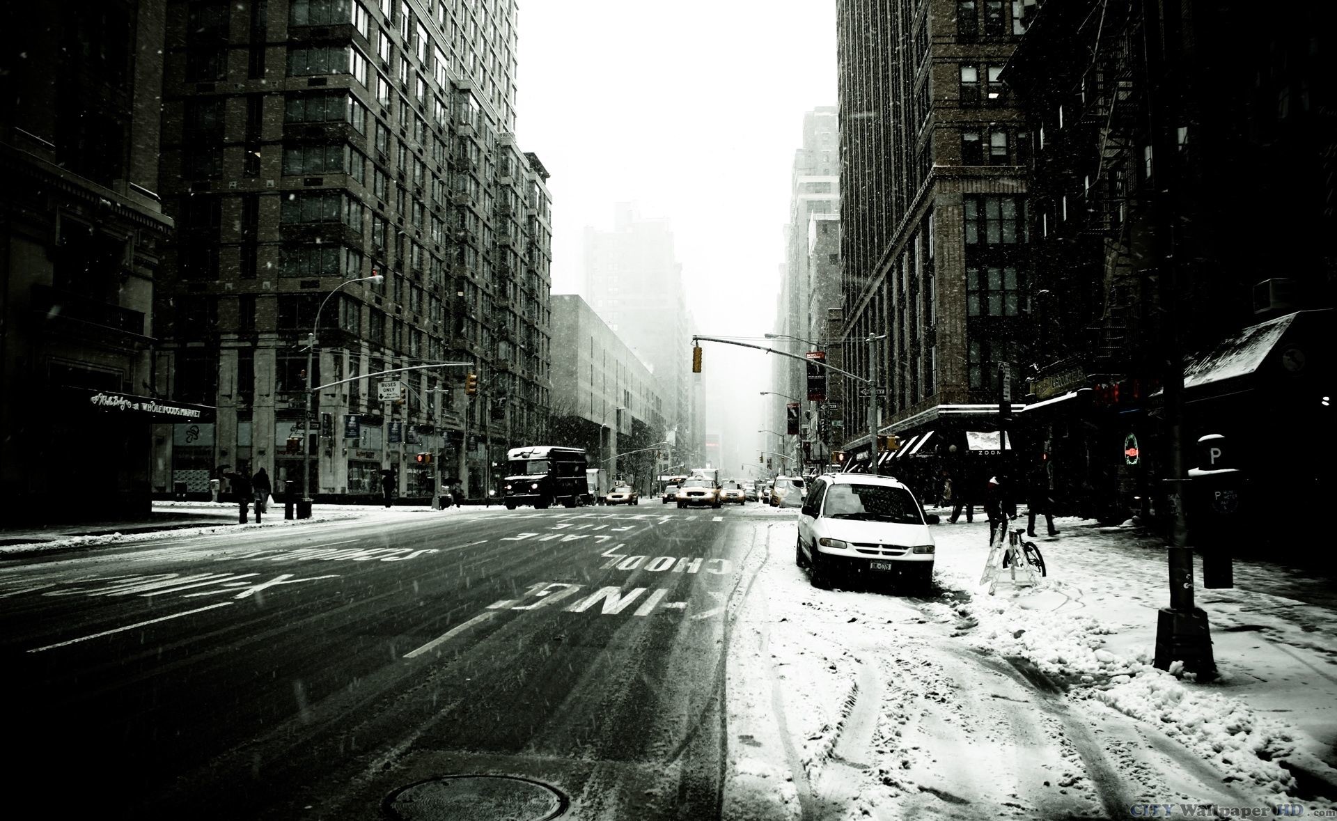 1920x1179 Black and white photo of a snowy, frosty New York