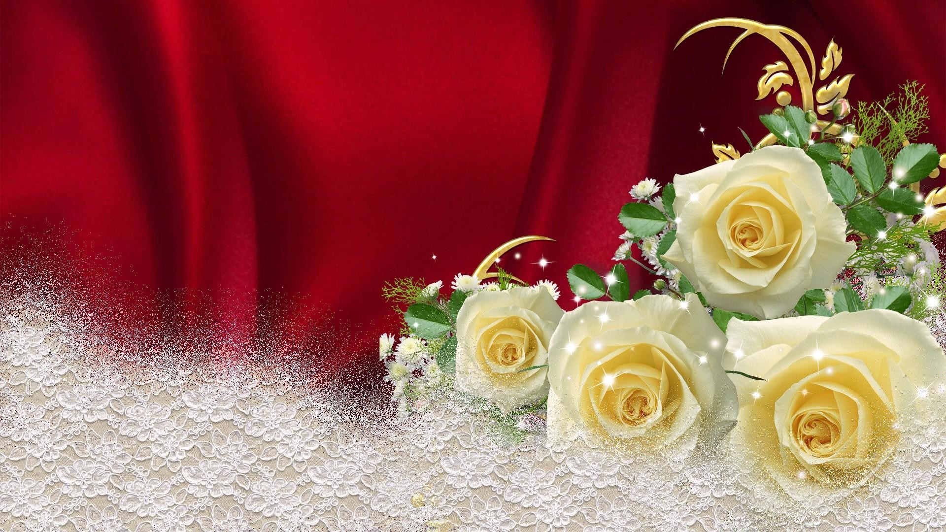 1920x1080 Yellow Roses On Red Satin