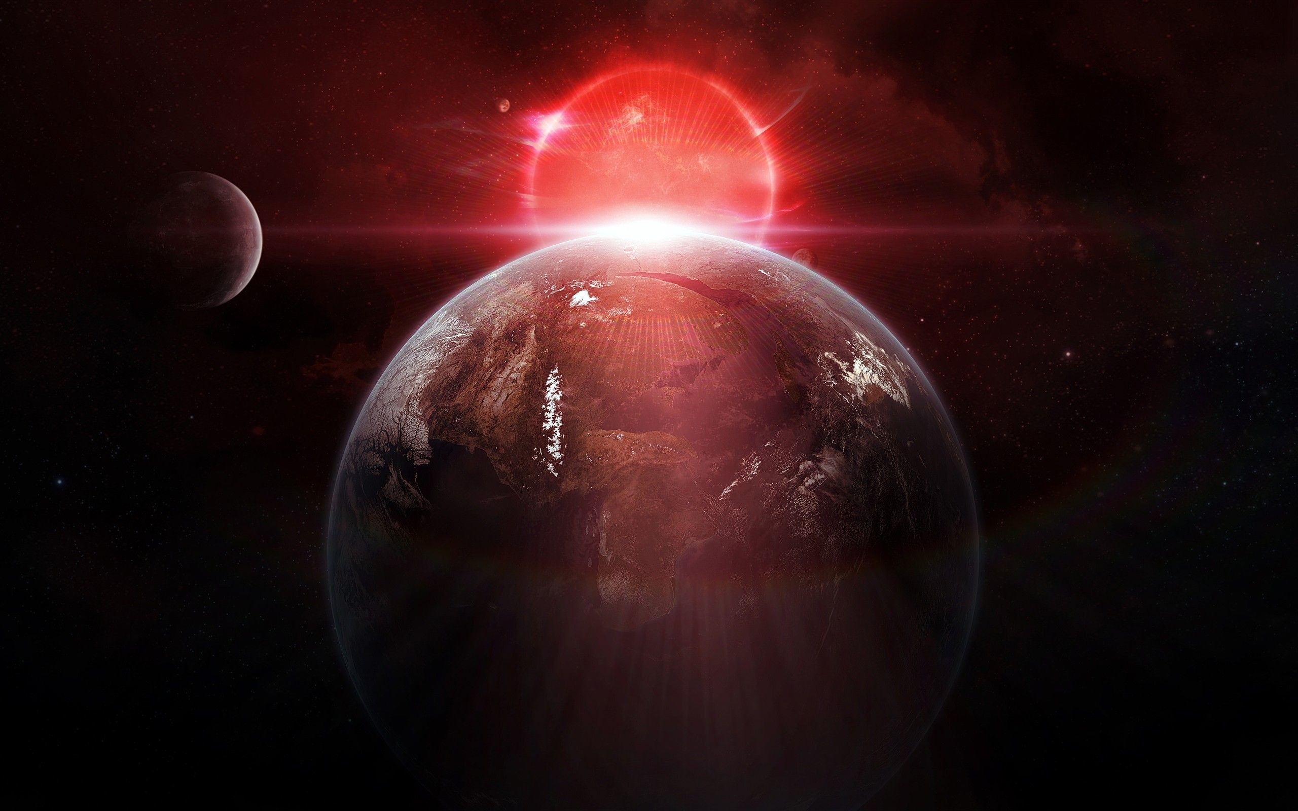 2560x1600 earth moon lights outer space planets red stars #a5H3