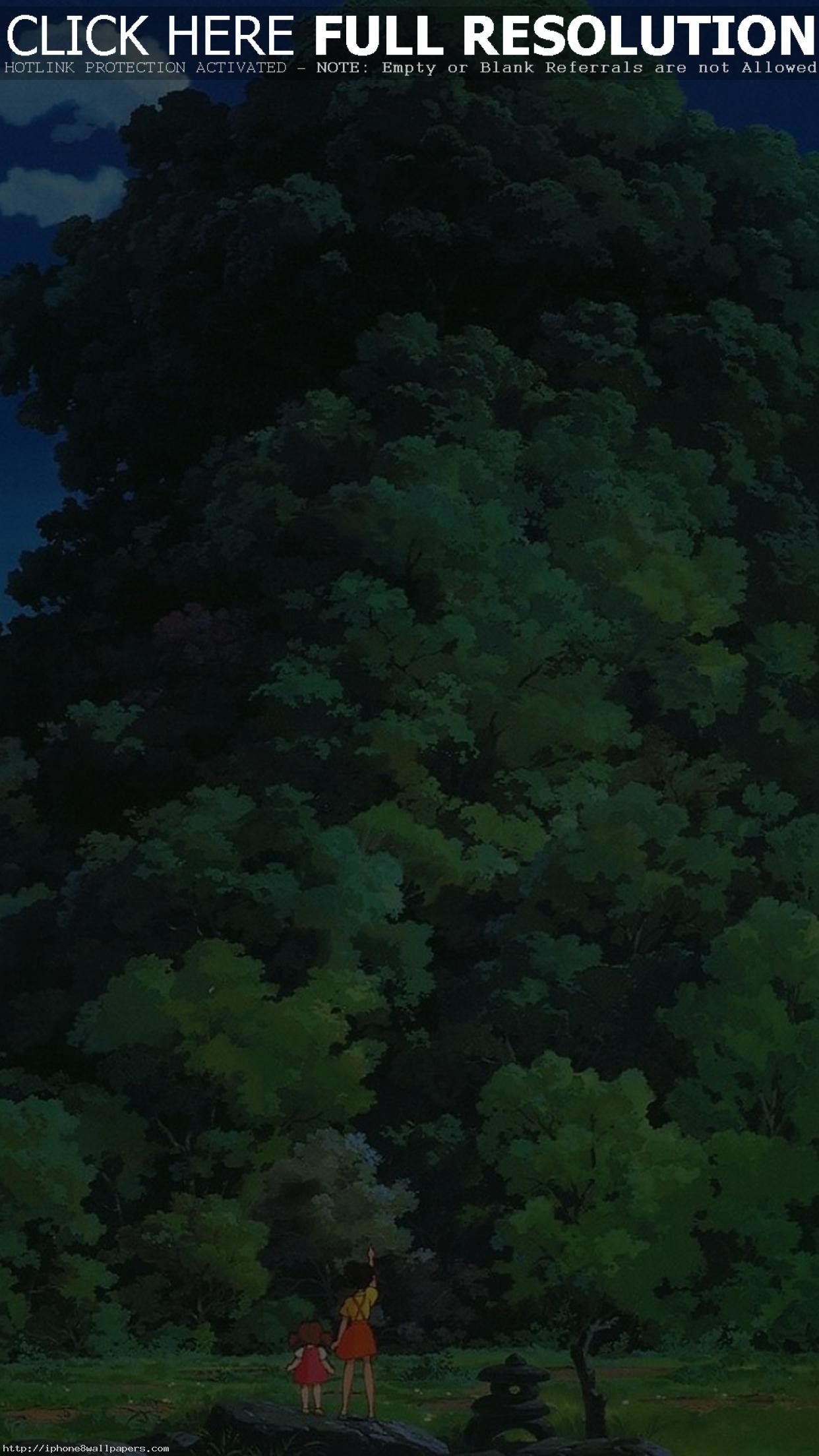 1242x2208 Studio Ghibli Tree Green Art Illustration Love Anime Android.