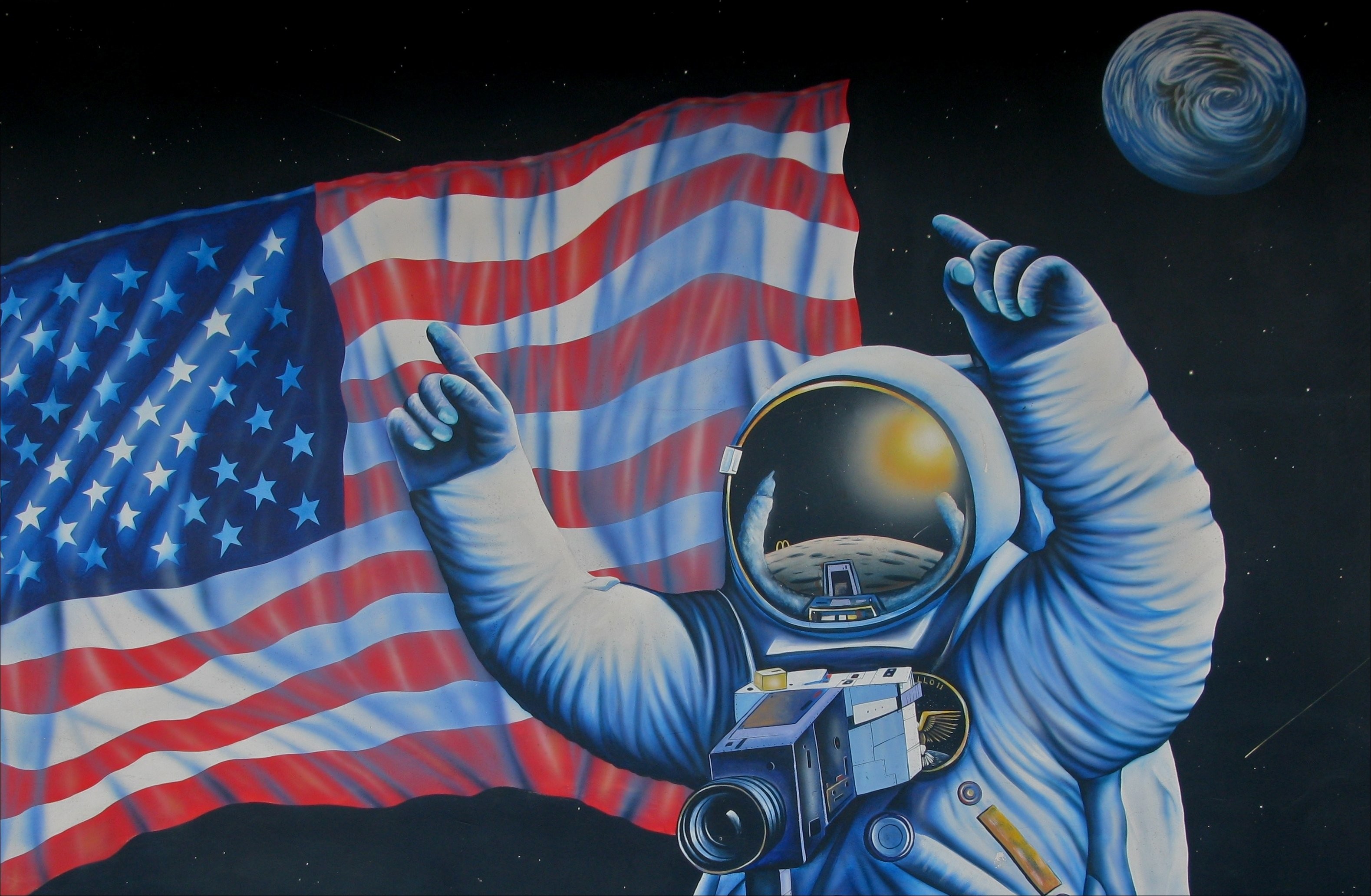 3158x2065 Astronaut nasa space sci-fi usa flag art painting artwork wallpaper |   | 632985 | WallpaperUP