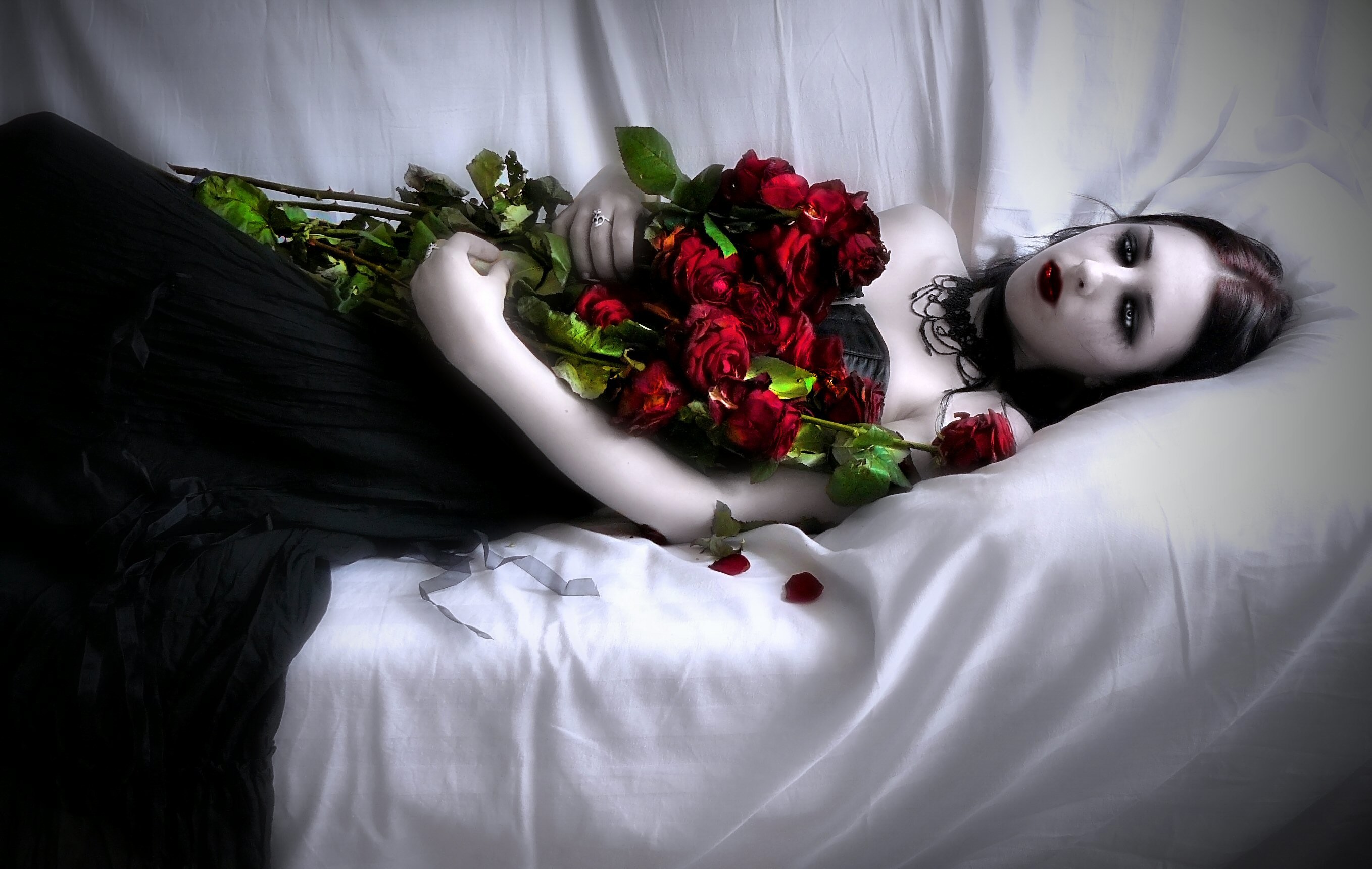2716x1720 Vampire Arina with roses wallpaper from Vampire wallpapers