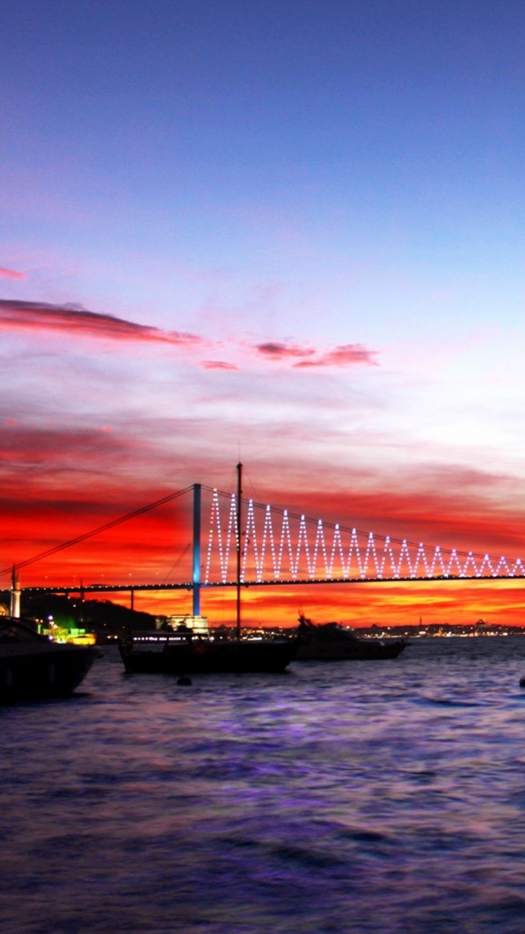 1080x1920 Preview wallpaper turkey, sea, bridge, night, lights city 
