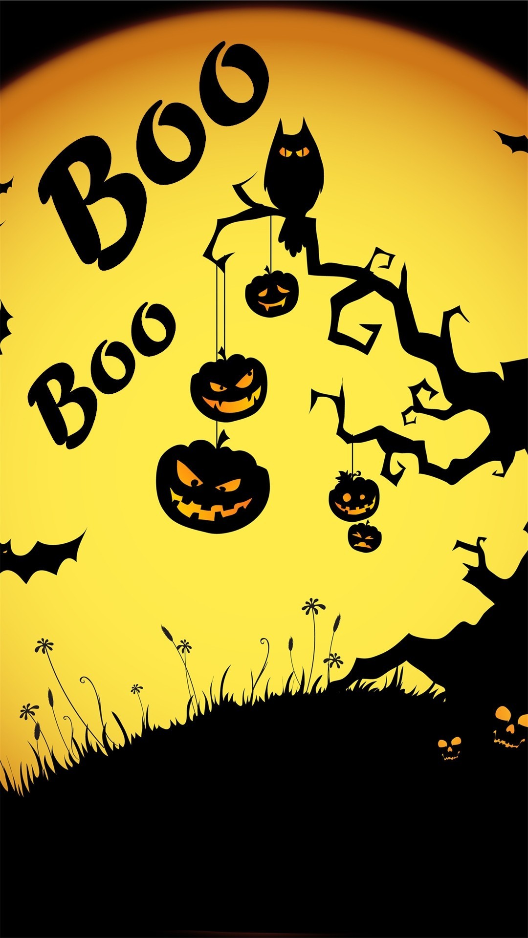 1080x1920 Moon and tree 2014 Halloween Boo iPhone 6 plus wallpapers - pumpkin,  silhouette, owl