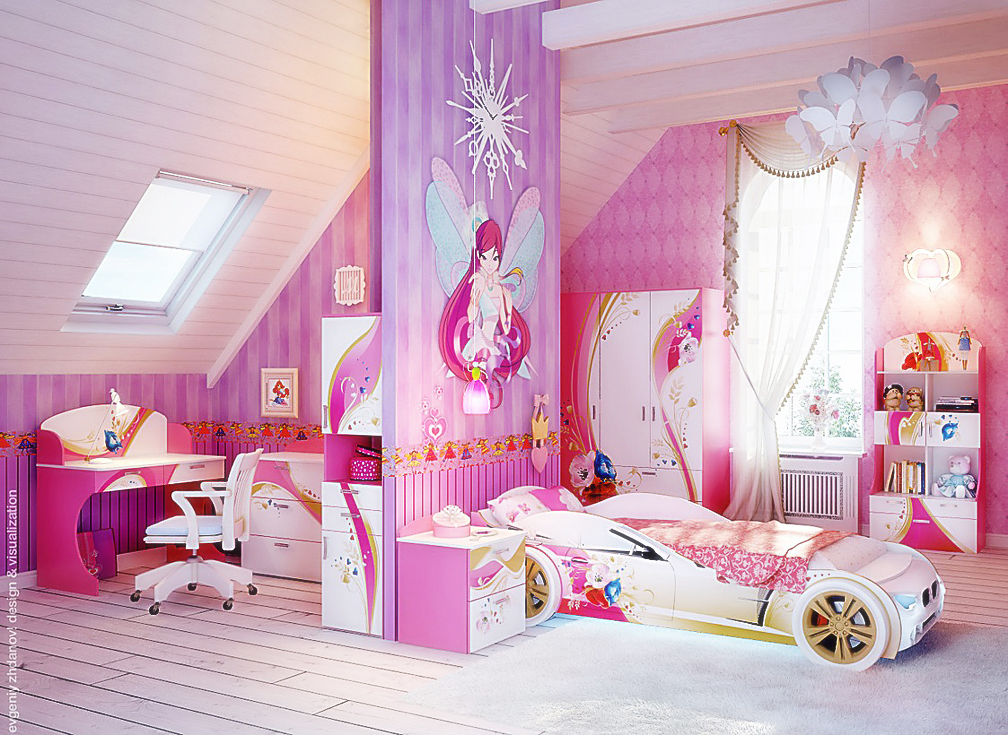 2000x1460 Bedroom Great Black Bay Window Design Idea With White Adorable Fairy Theme Tween  Girl Wall Paint ...