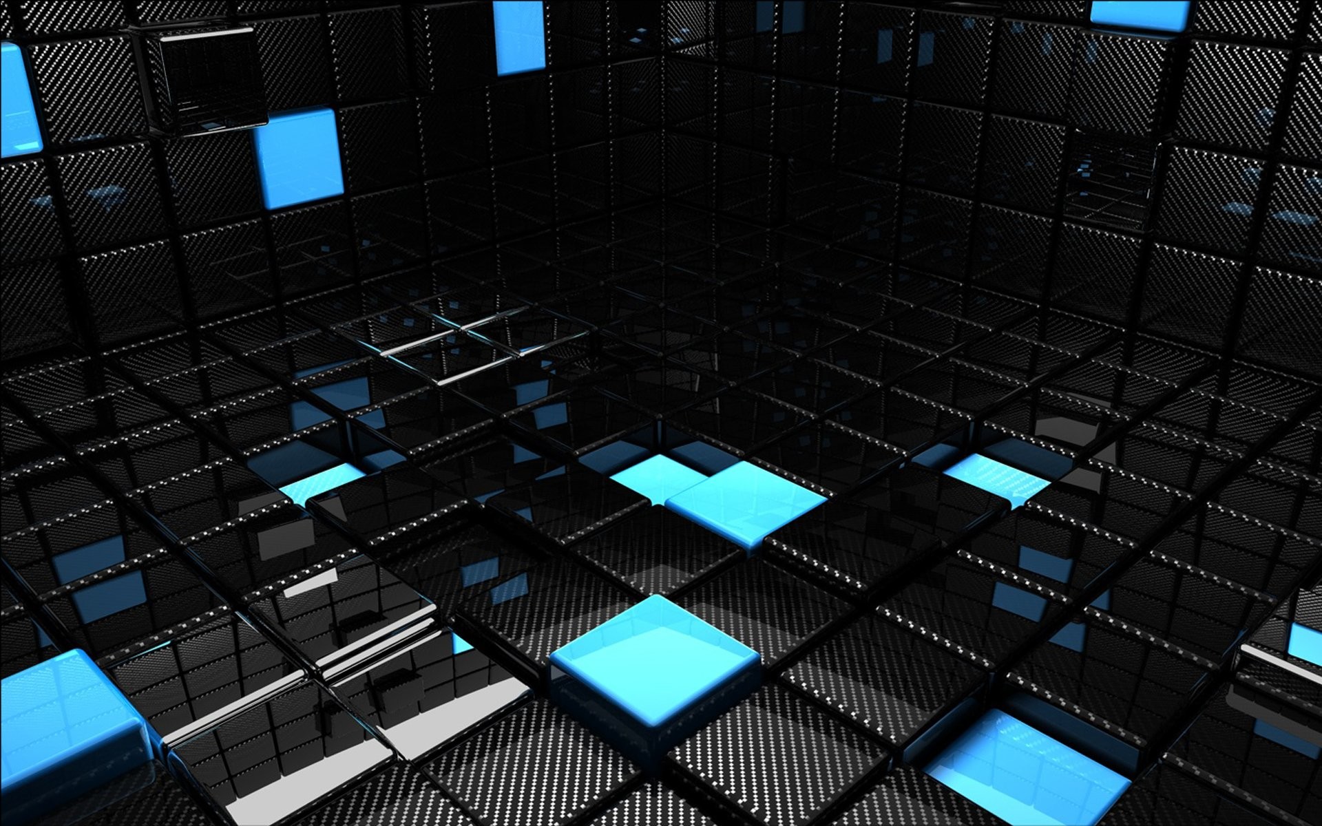 1920x1200 3D View Abstract Black Blue Cubes Dark Reflections