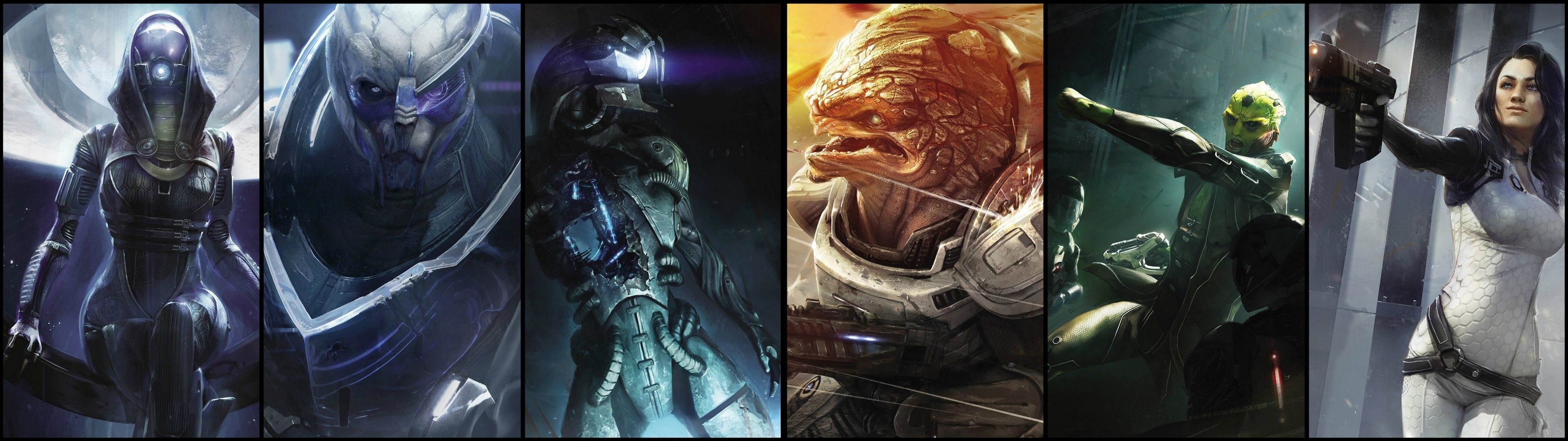 3840x1080 My favorite (and current!) Dual-Monitor Wallpaper, featuring six Mass  Effect characters.