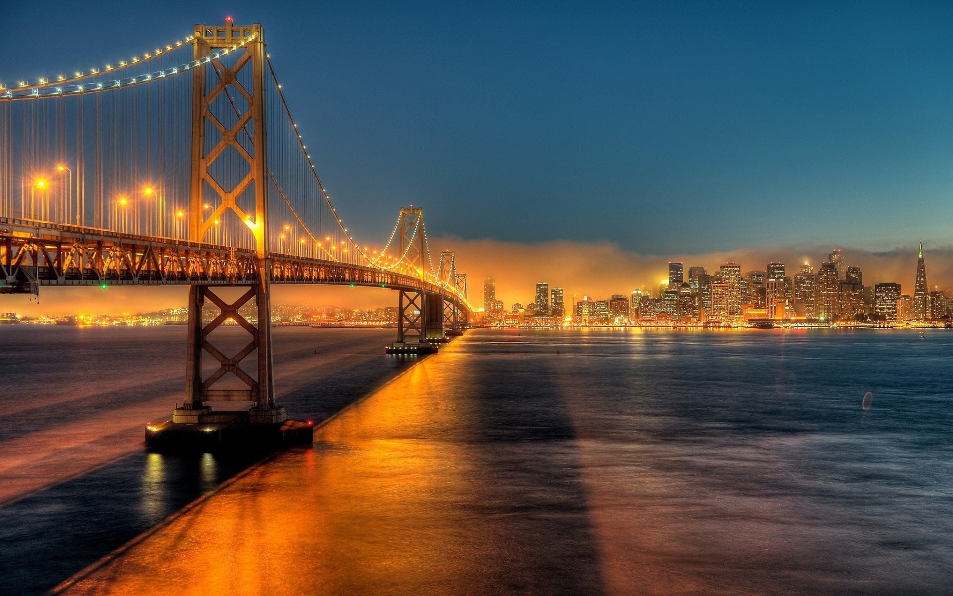 1920x1200 Menschengemacht - Bay Bridge Night GroÃstadt Braut California San Francisco  Licht Fluss Wallpaper