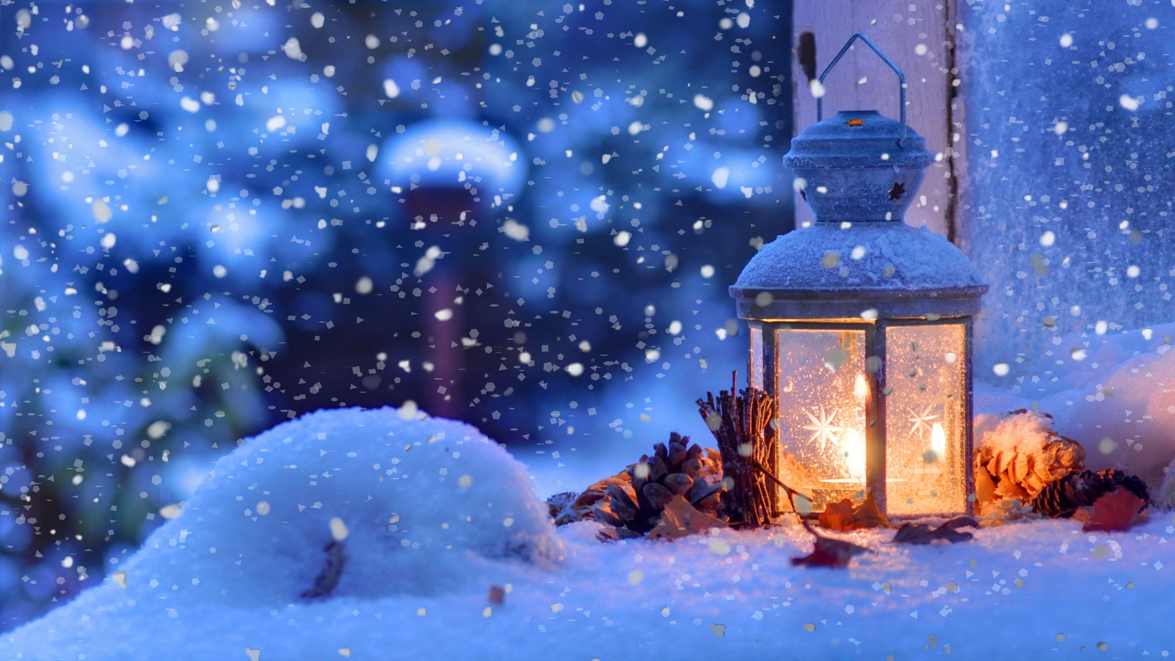 3840x2160 Christmas Snow Lantern 4K Ultra HD Desktop Wallpaper Uploaded by  DesktopWalls