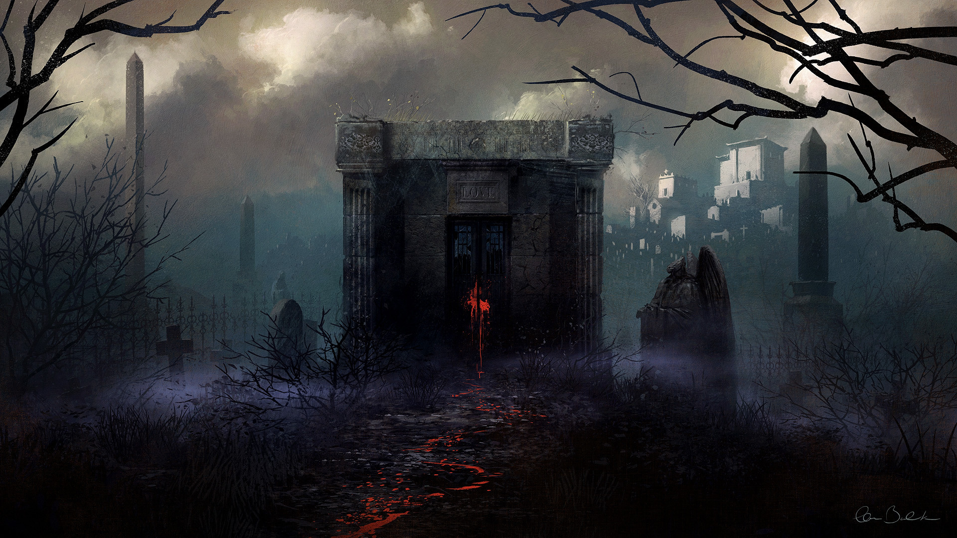 1920x1080 Gothic Christopher Balaskas Fog Fantasy Halloween Blood Spooky Wallpaper At  Dark Wallpapers