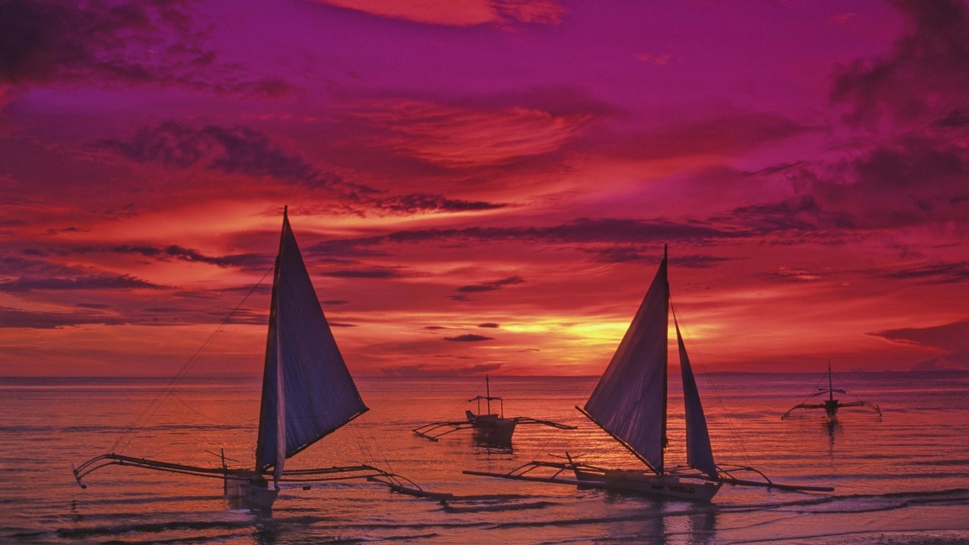 1920x1080 SAILBOATS IN A WONDERFUL SUNSET IN THE PHILIPPINES WALLPAPER .