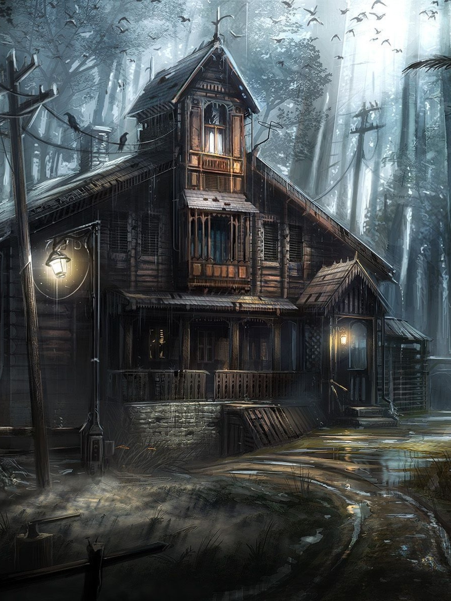 1536x2048 Dark Forest, Crows, Haunted House, Horror