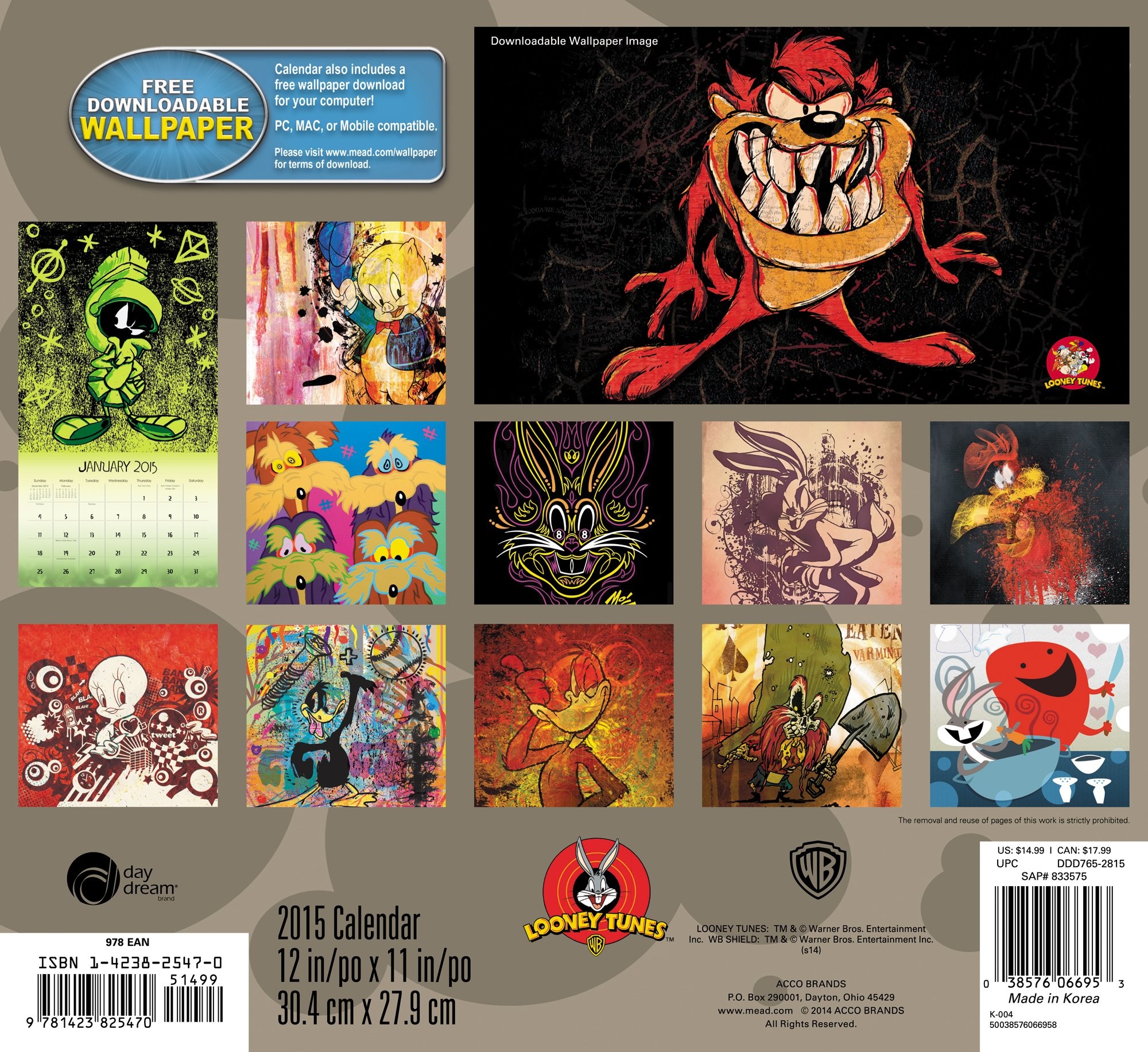 2000x1833 Looney Tunes Wall Calendar (2015): Day Dream: 9781423825470: Amazon.com:  Books