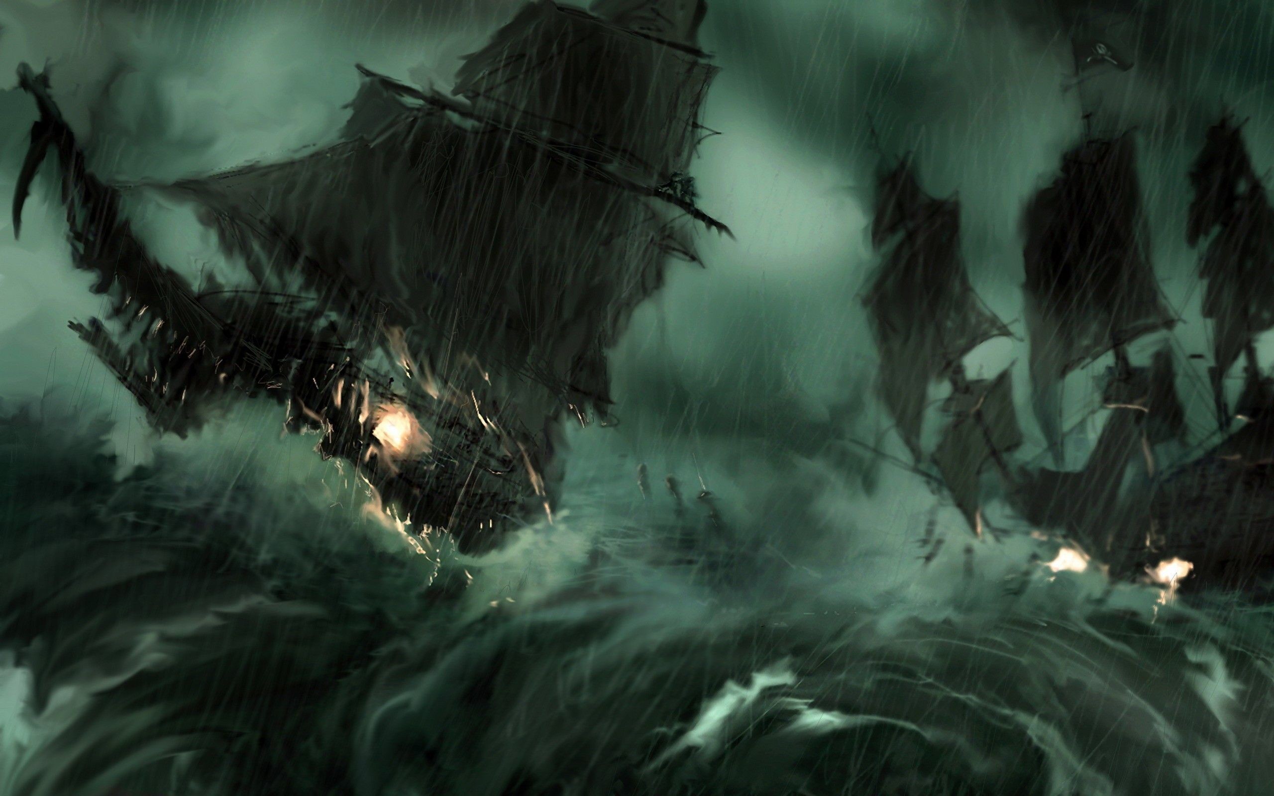 2560x1600 Paintings rain pirate ship storm pirates of the caribbean artwork .