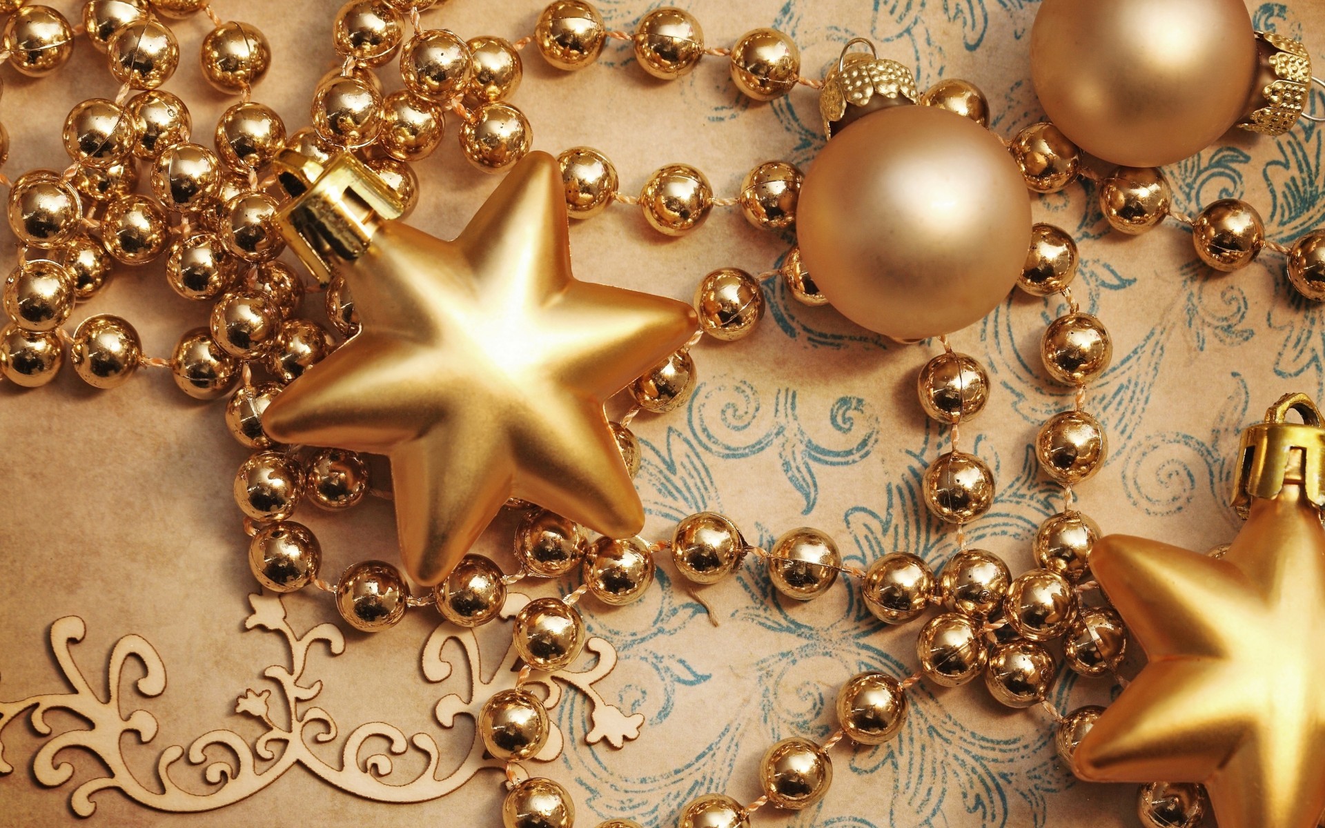 1920x1200 Stars, Christmas, gold, beads, beads, Christmas