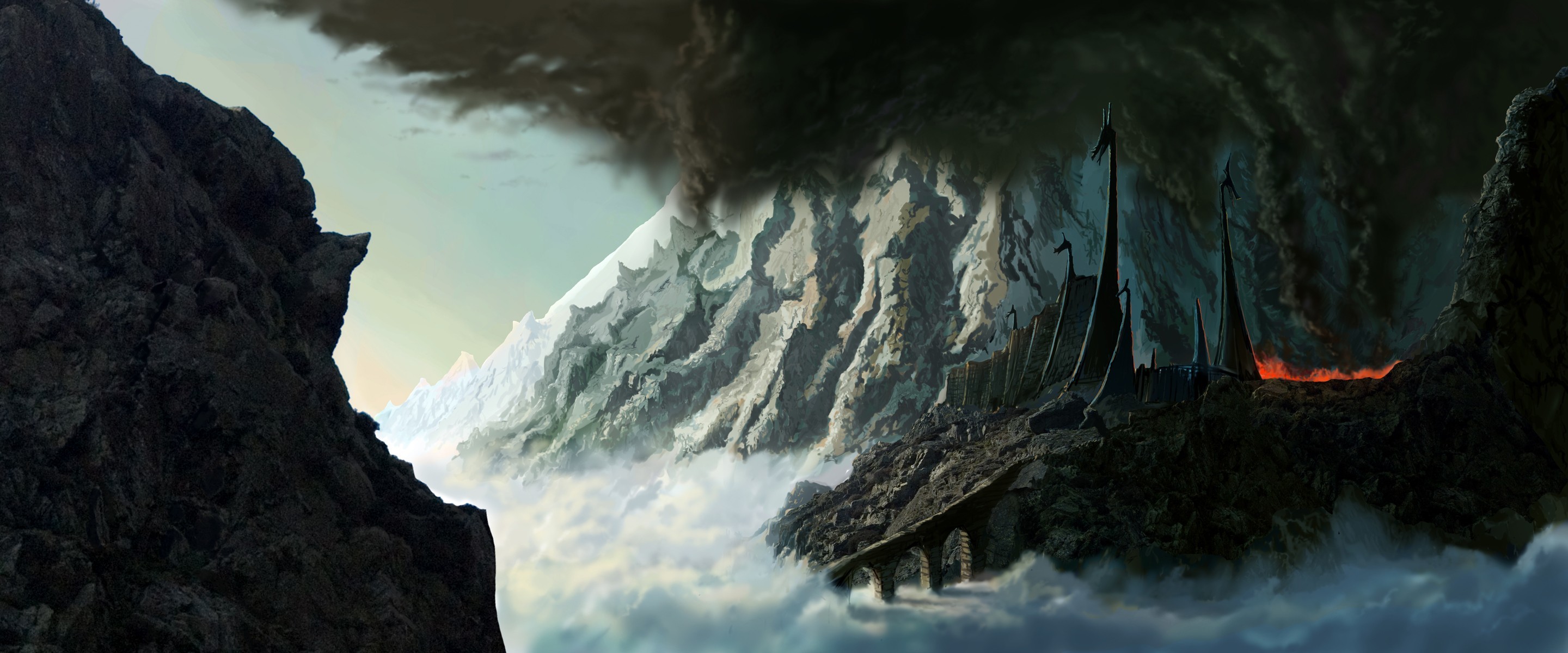 2880x1200 Mountains Fortress Fantasy Art Silmarillion Jrr Tolkien Wallpaper At  Fantasy Wallpapers