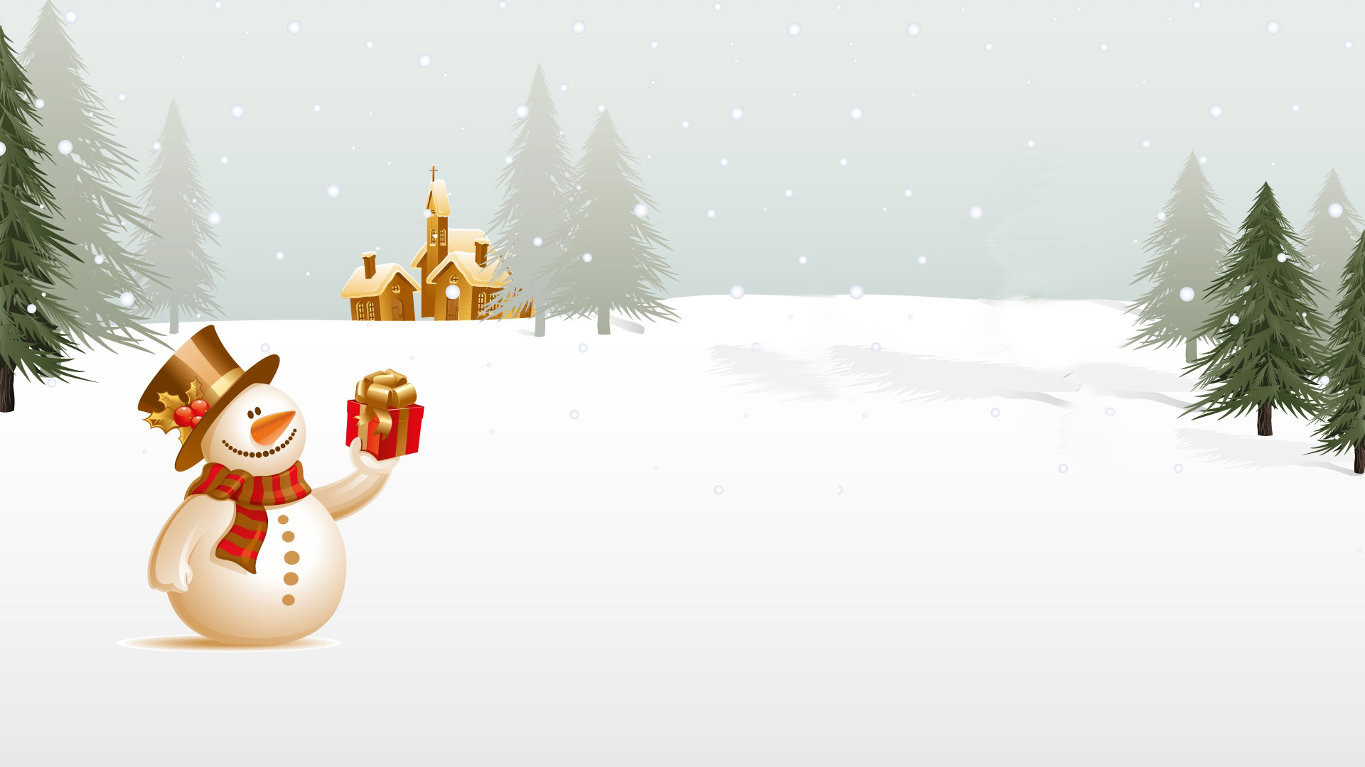 1920x1080 winter, snowman, tree, christmas, holiday ppt background #1053