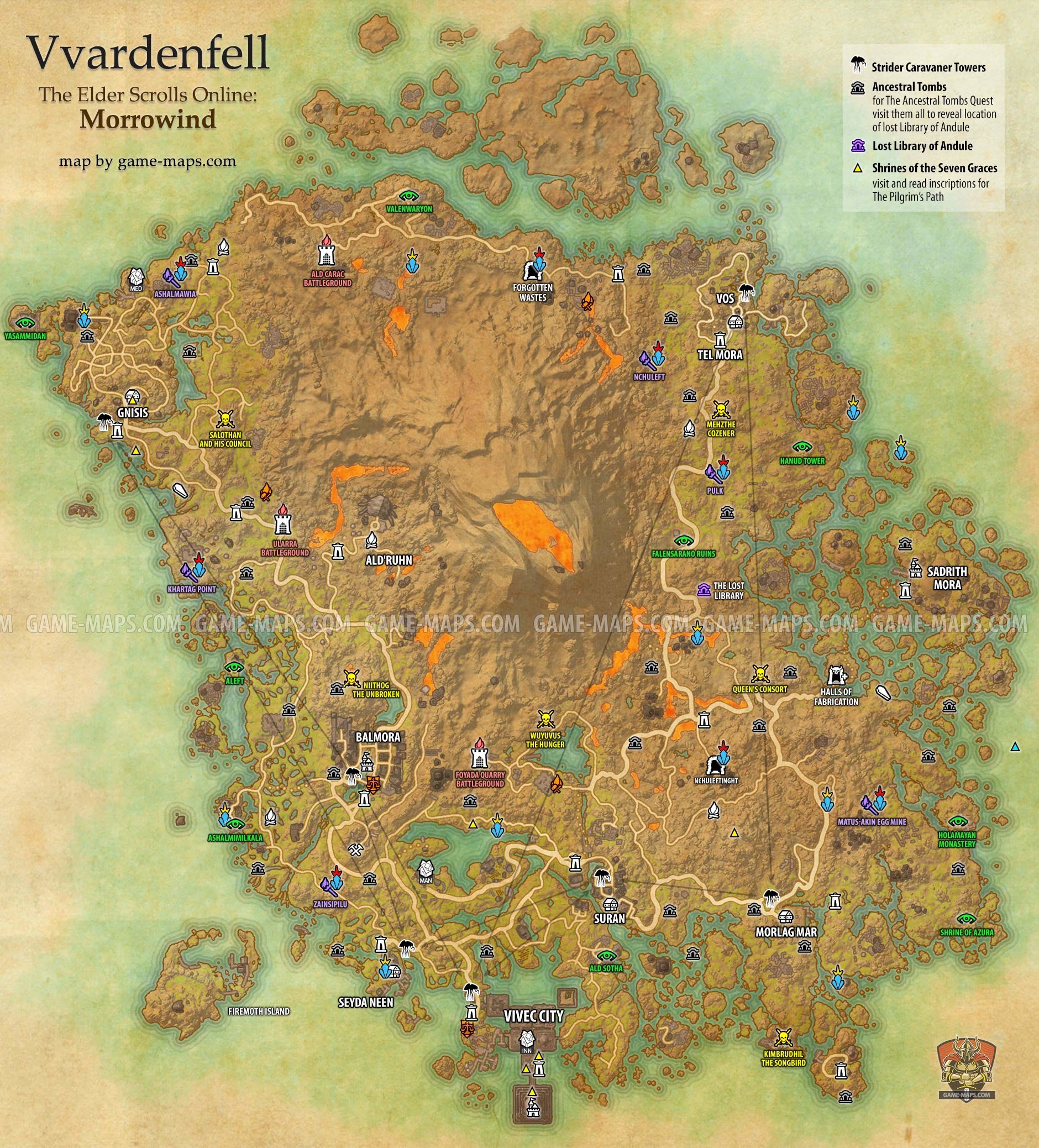 1880x2077 Vvardenfell zone map for The Elder Scrolls Online: Morrowind. Vivec City.  Delves,