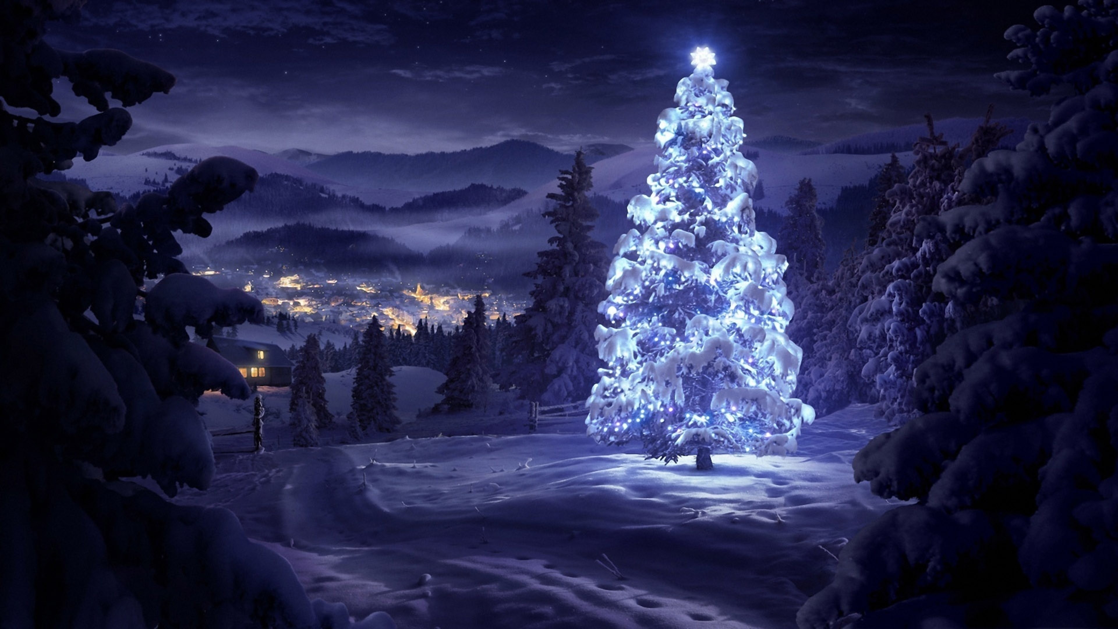 3840x2160 Decorated Christmas Tree Nature 4K Ultra HD Desktop Wallpaper