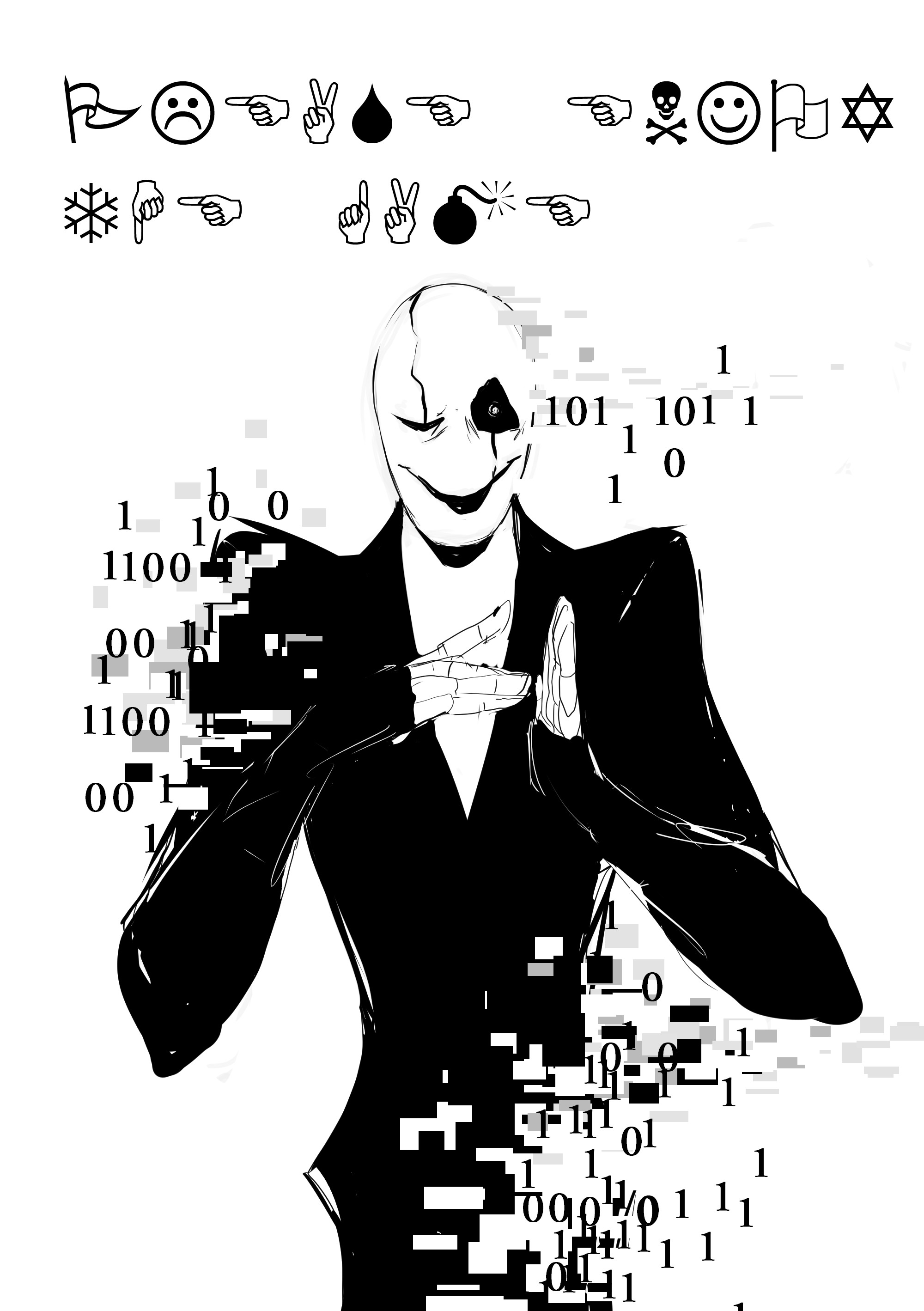2000x2837 Spoopy Gaster by Whateverchancomics Undertale fanart, illustration, binary,  glitchy